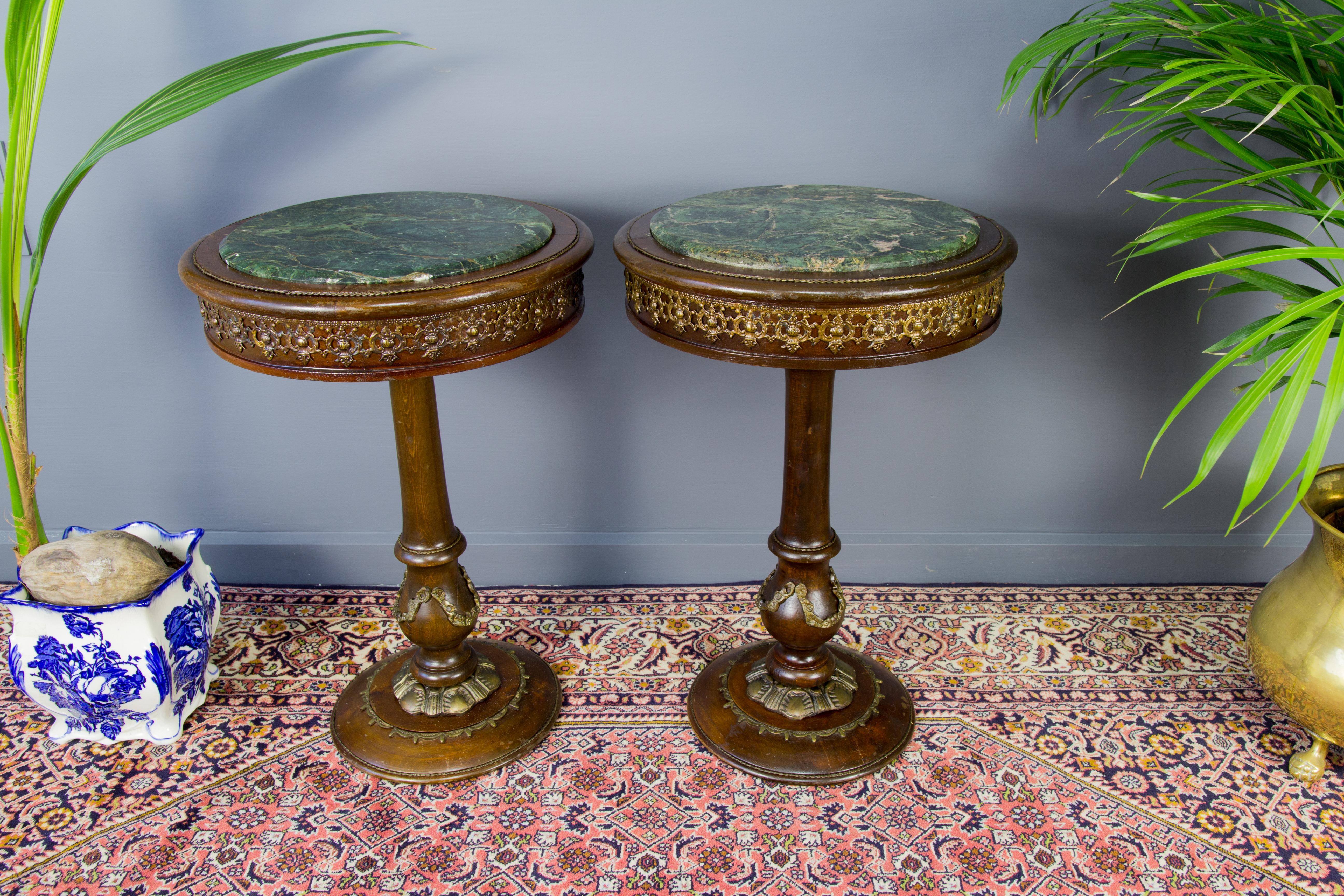 Pair of French Wooden Marble-Top Pedestals 8