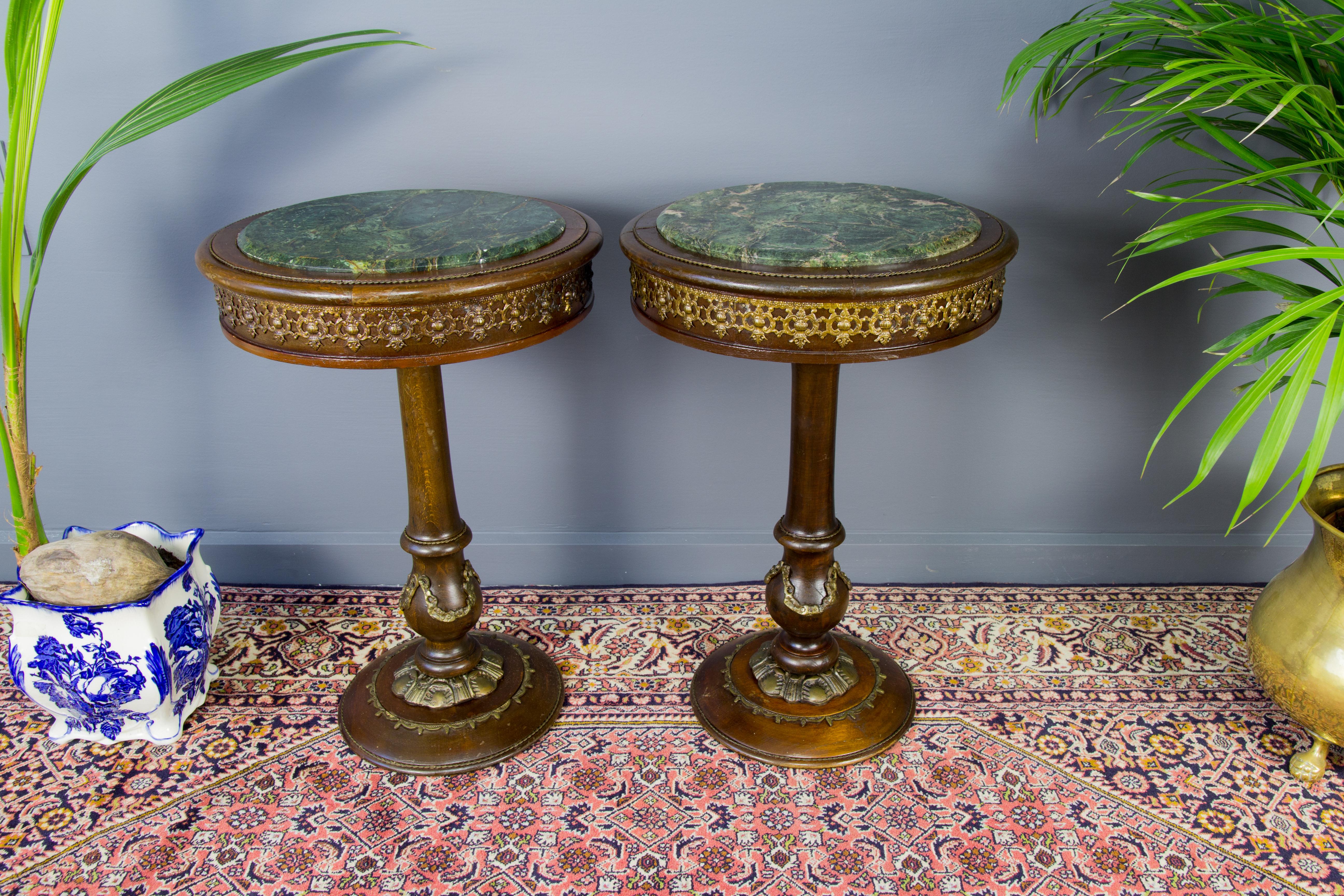 Pair of French Wooden Marble-Top Pedestals 9