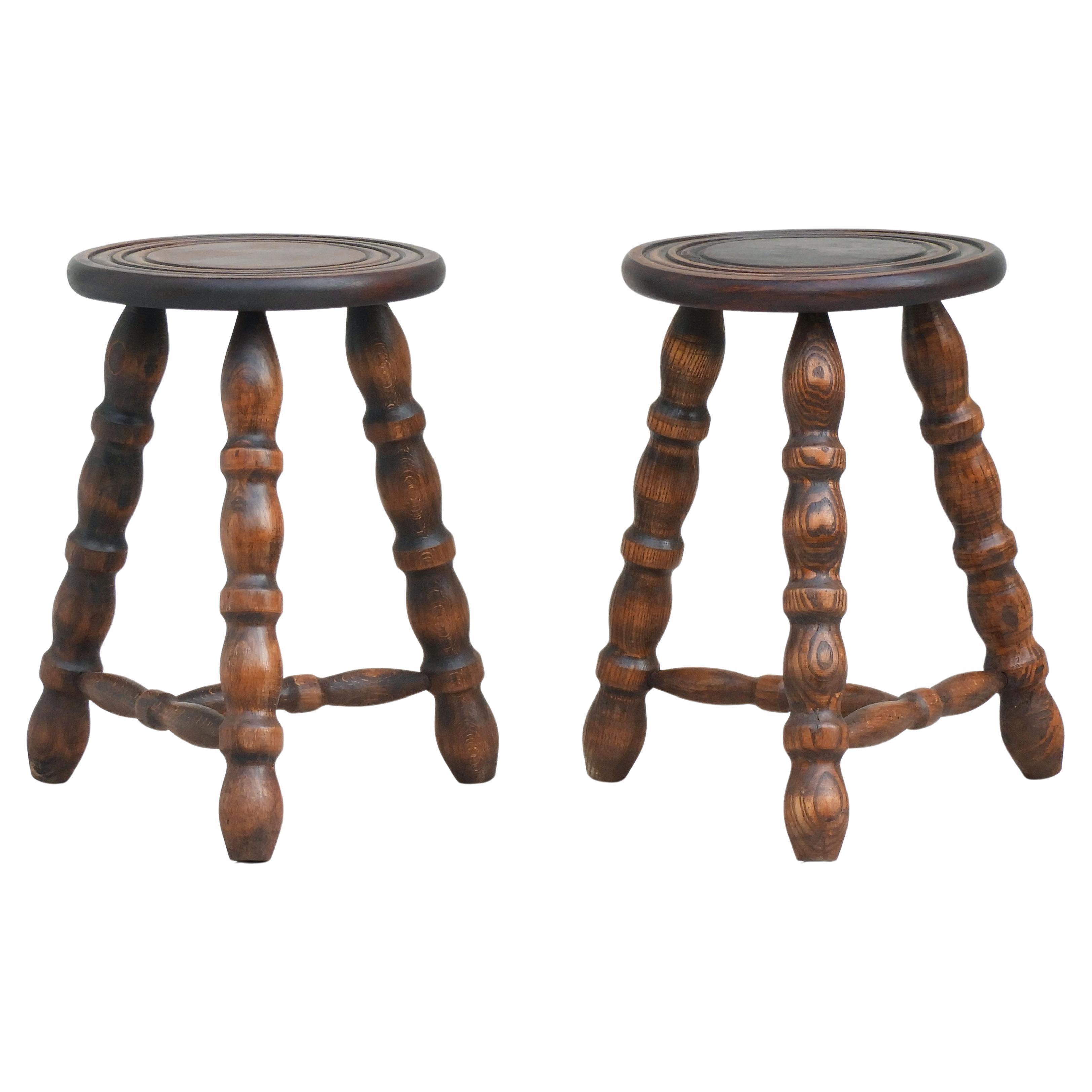 Pair of French Wooden Tripod Stools C1950