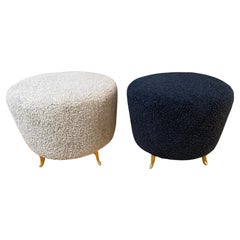 Pair of French Wool Boucle Pouf Dining Stools