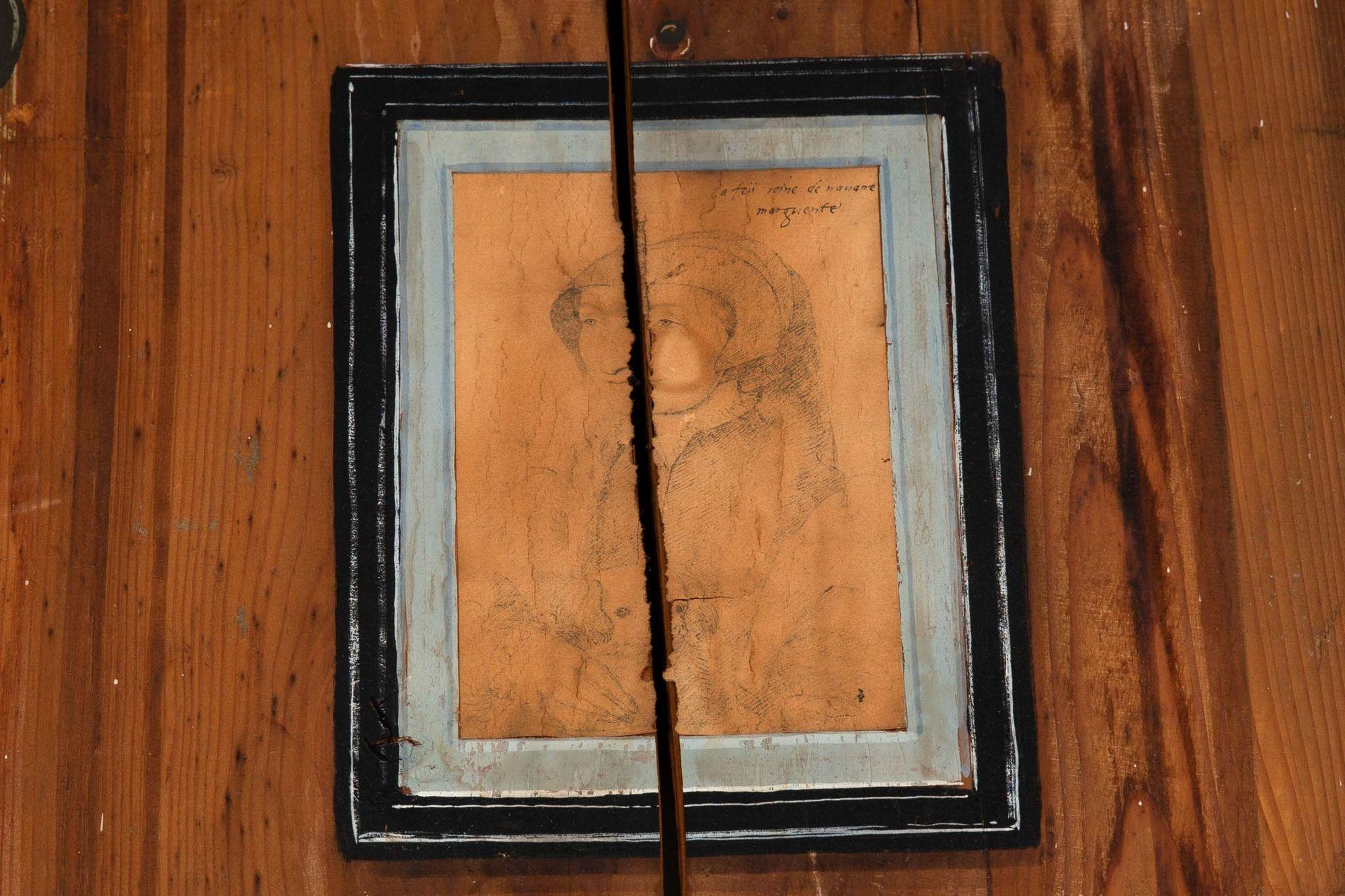 Coppia di porte francesi in pino consumato a decoupage e Trompe L'Oeil in vendita 5