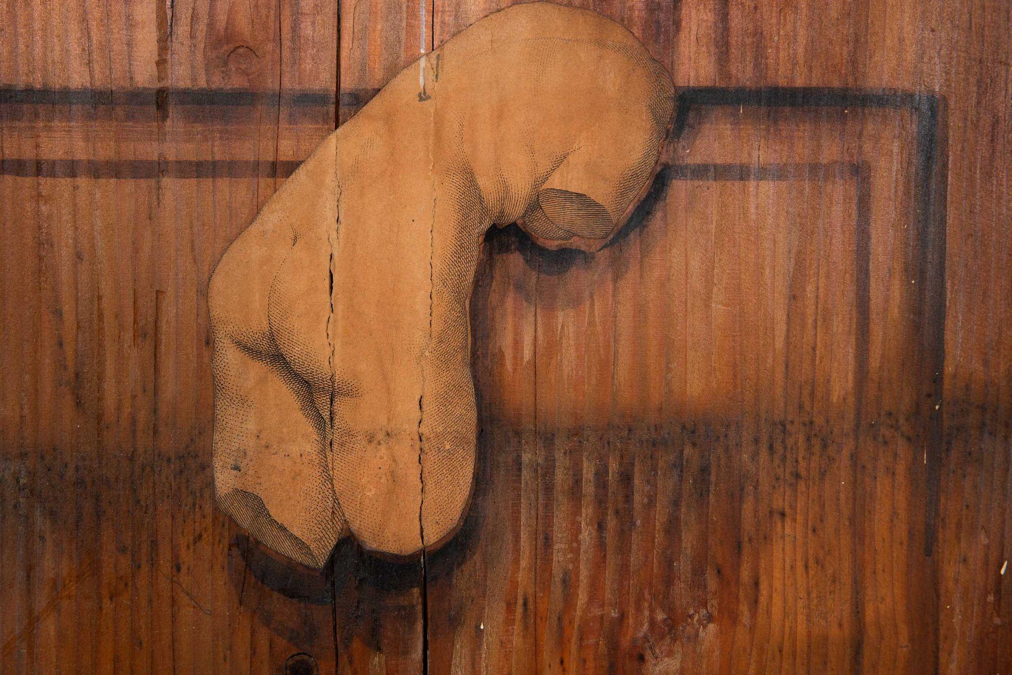 Coppia di porte francesi in pino consumato a decoupage e Trompe L'Oeil in vendita 6