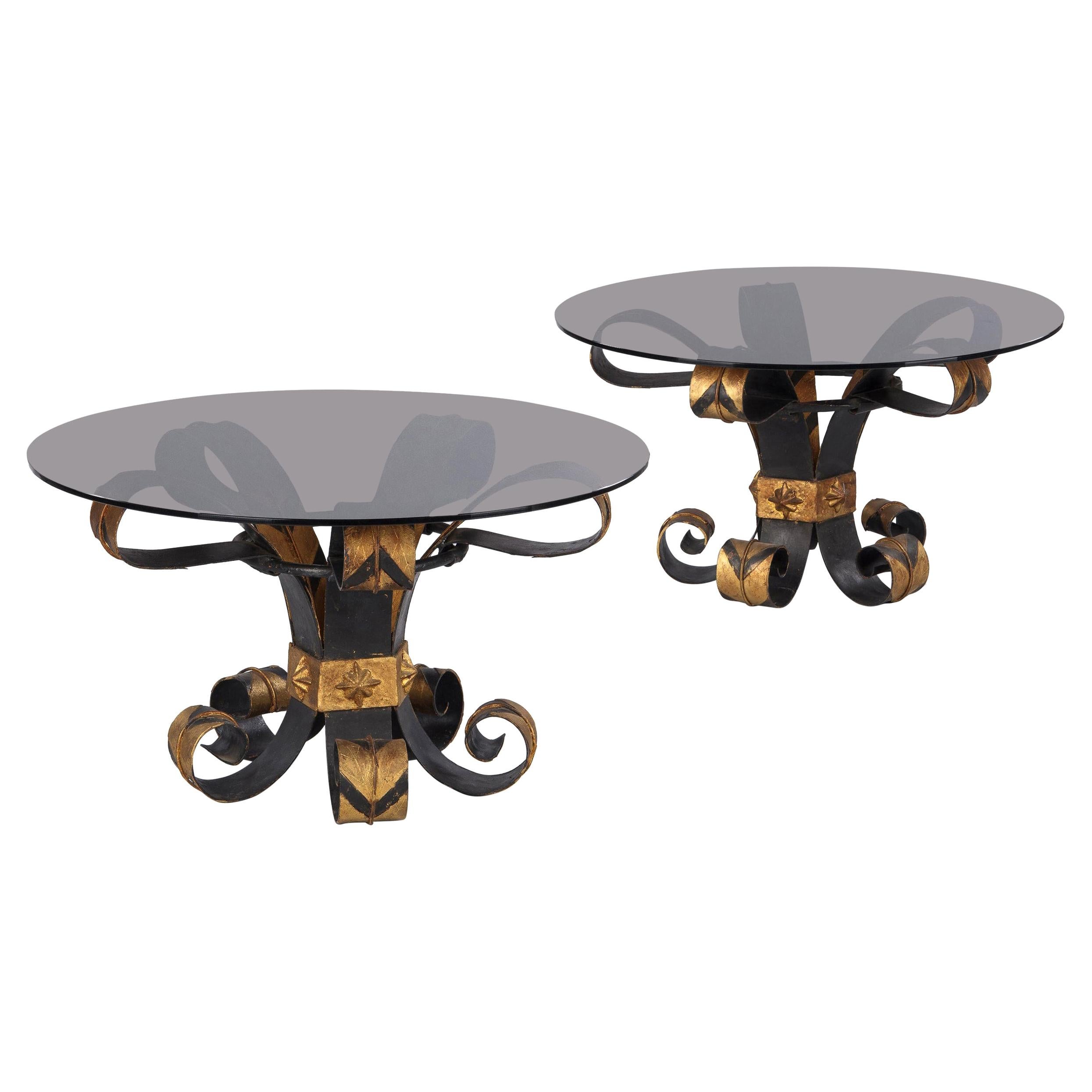 Pair of French Wrought Iron and Glass Coffee Tables, 1960s