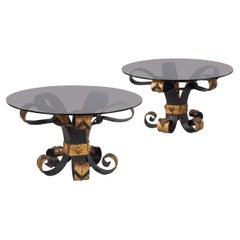 Pair of French Wrought Iron and Glass Coffee Tables, 1960s