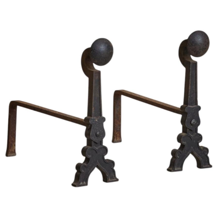 Pair of French Wrought-Iron Andirons, 1930s