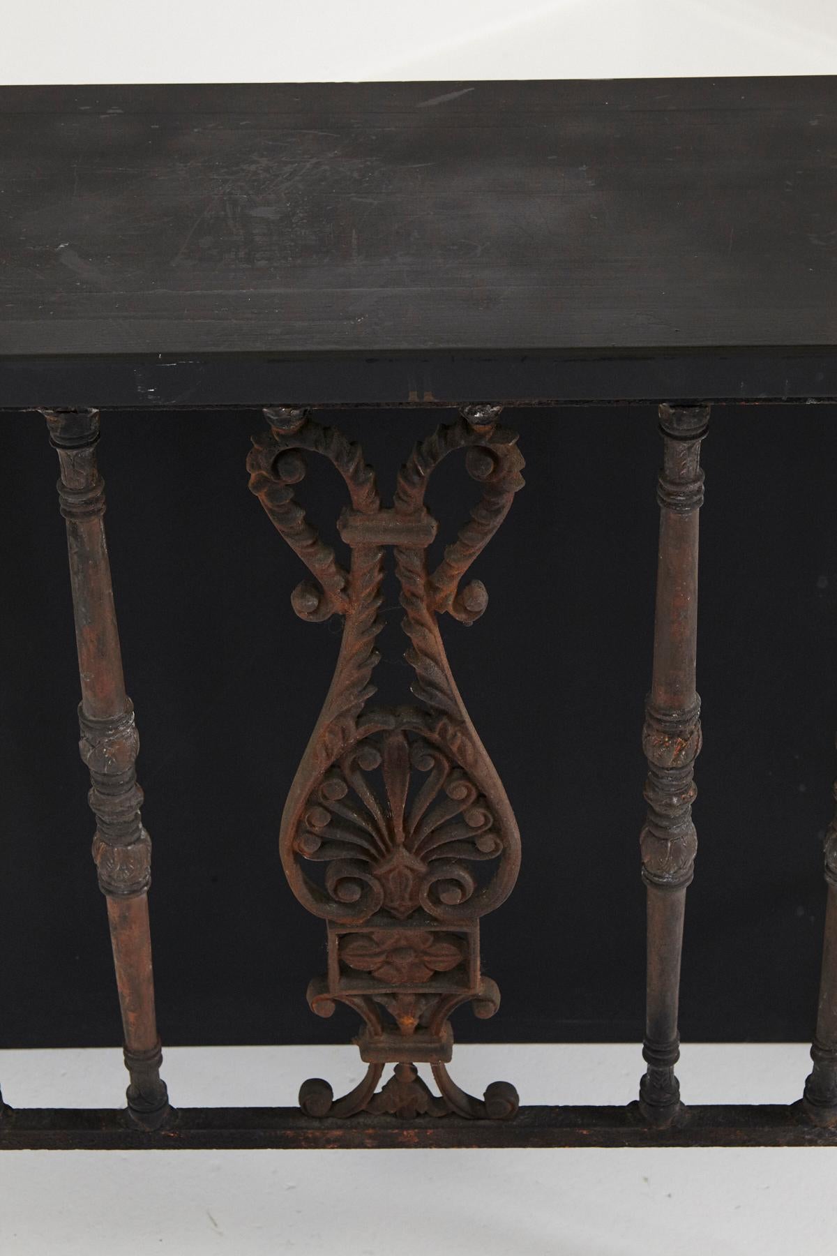 Pair of French Wrought Iron Balcony Railings Transformed into Custom Consoles For Sale 11