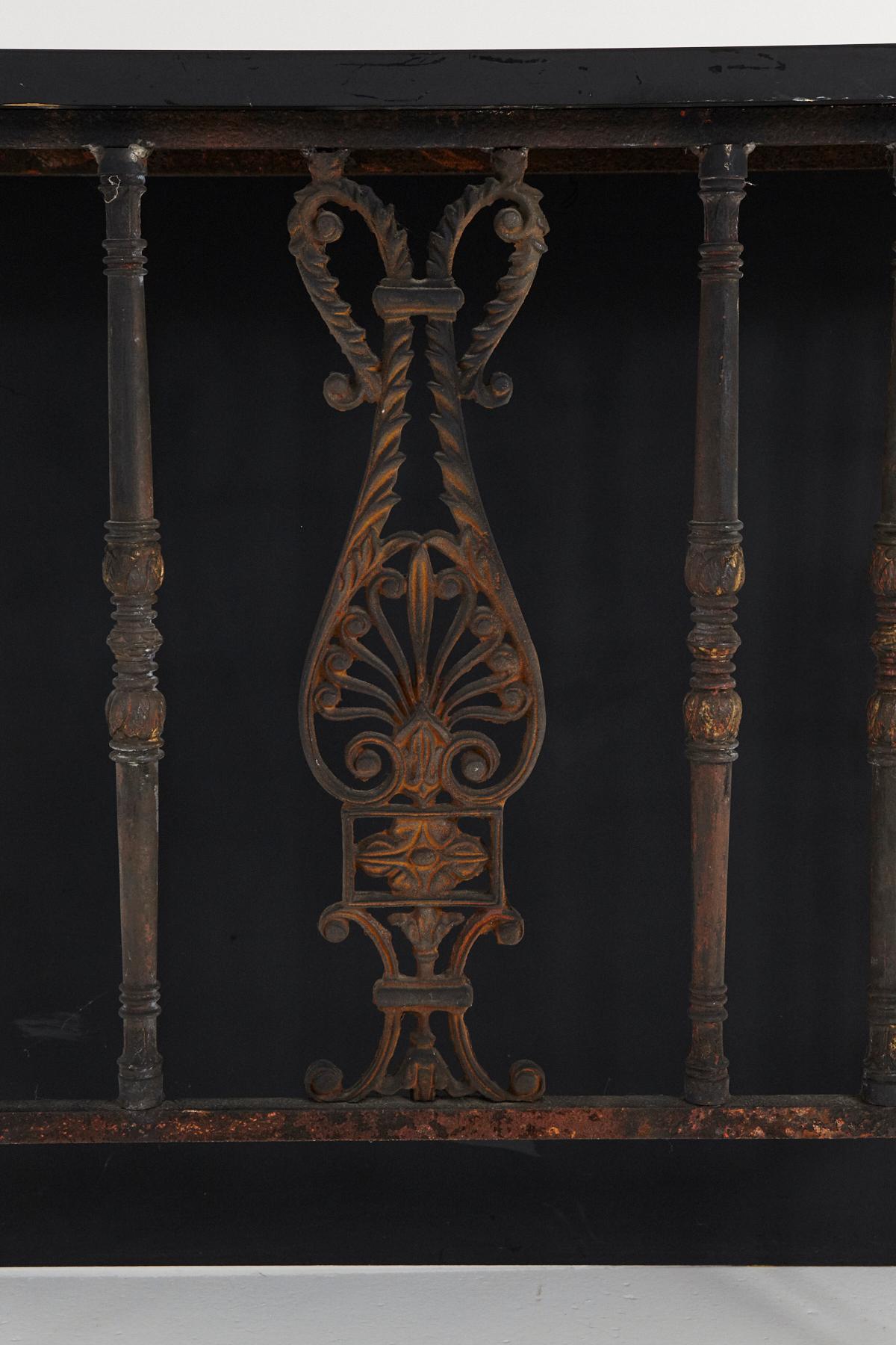 Pair of French Wrought Iron Balcony Railings Transformed into Custom Consoles For Sale 1