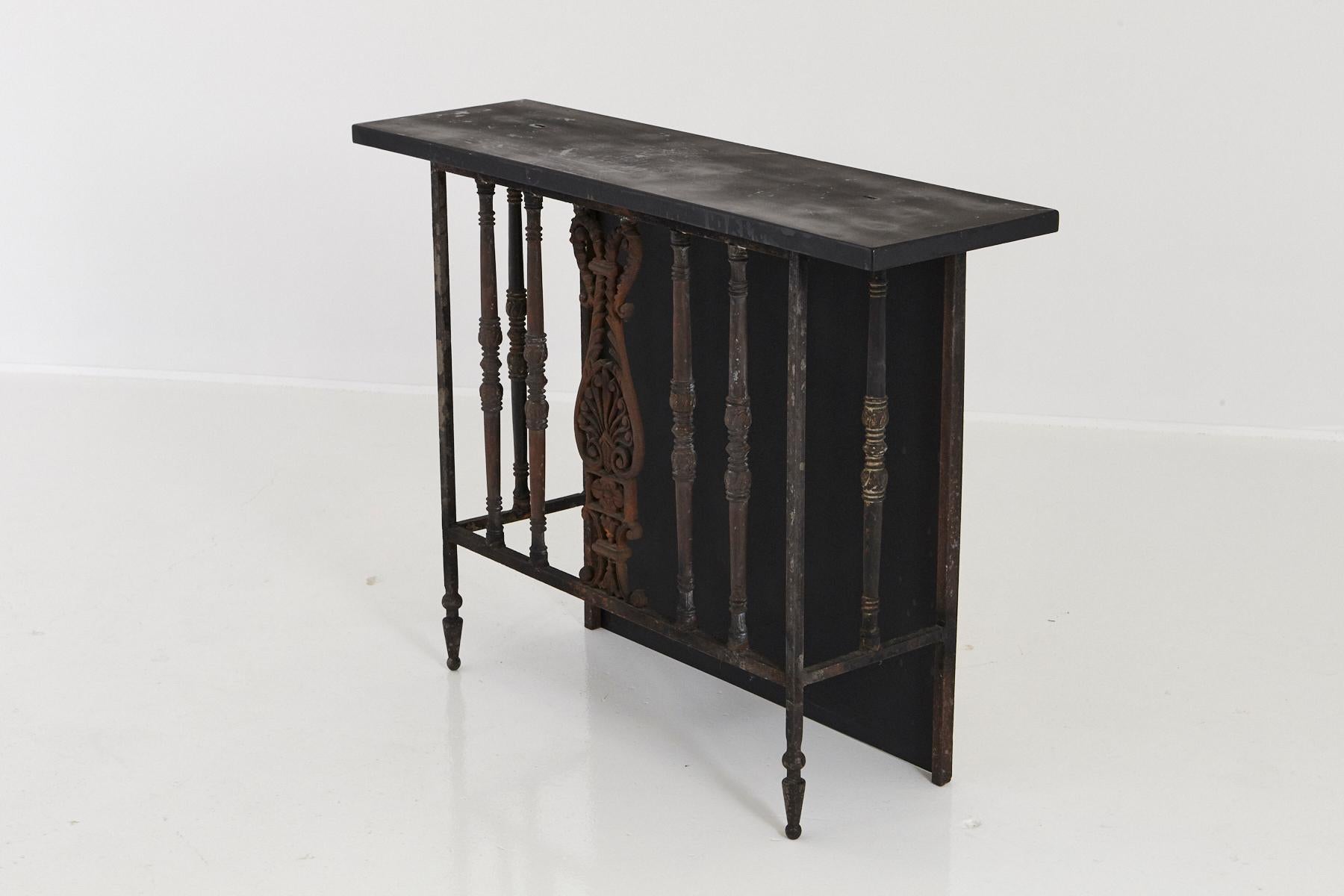 Pair of French Wrought Iron Balcony Railings Transformed into Custom Consoles For Sale 3