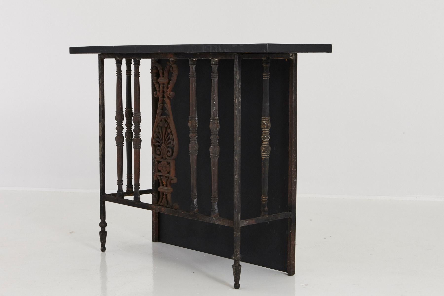 Pair of French Wrought Iron Balcony Railings Transformed into Custom Consoles For Sale 5