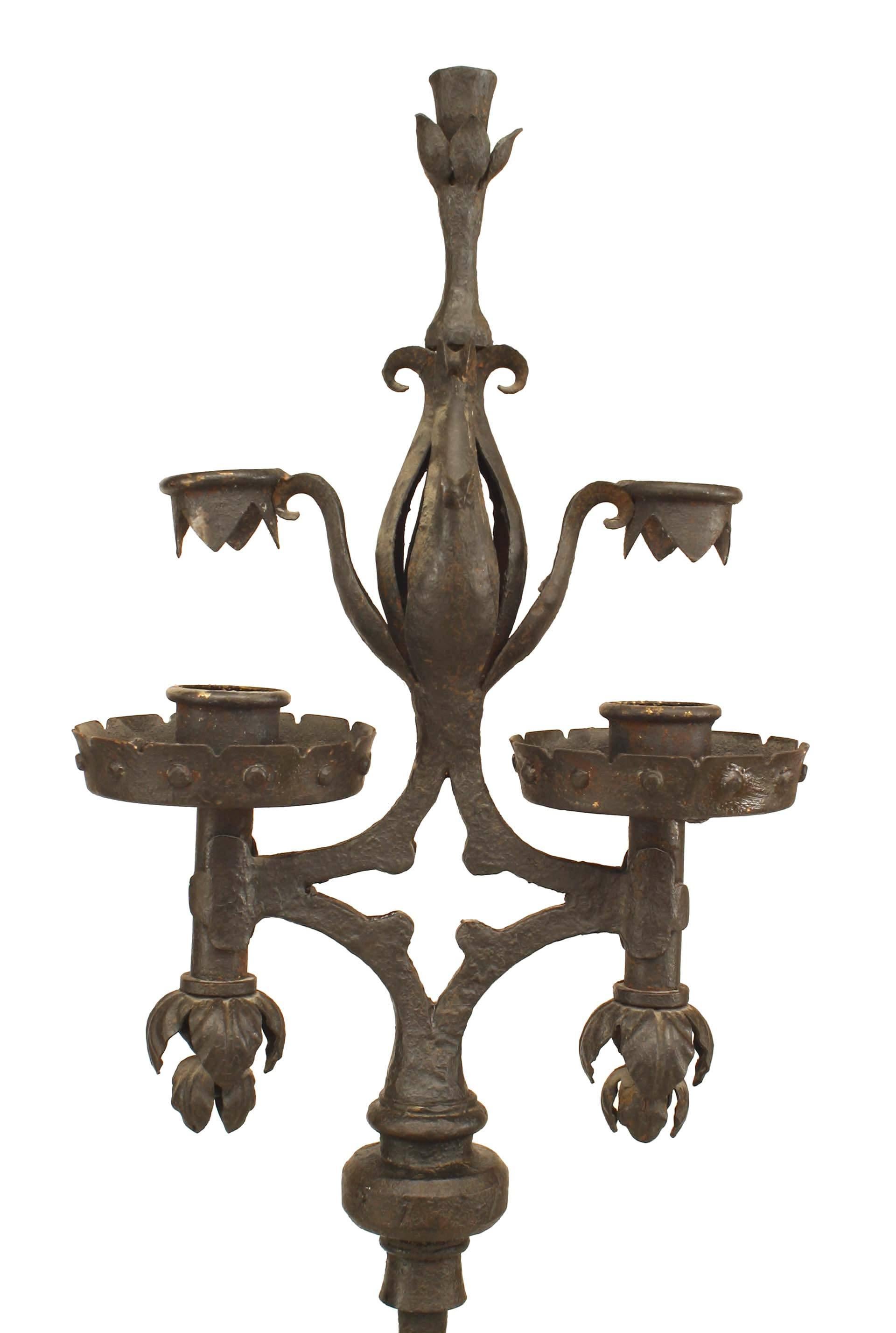 Pair of French Victorian Wrought Iron Candle Stands In Good Condition For Sale In New York, NY