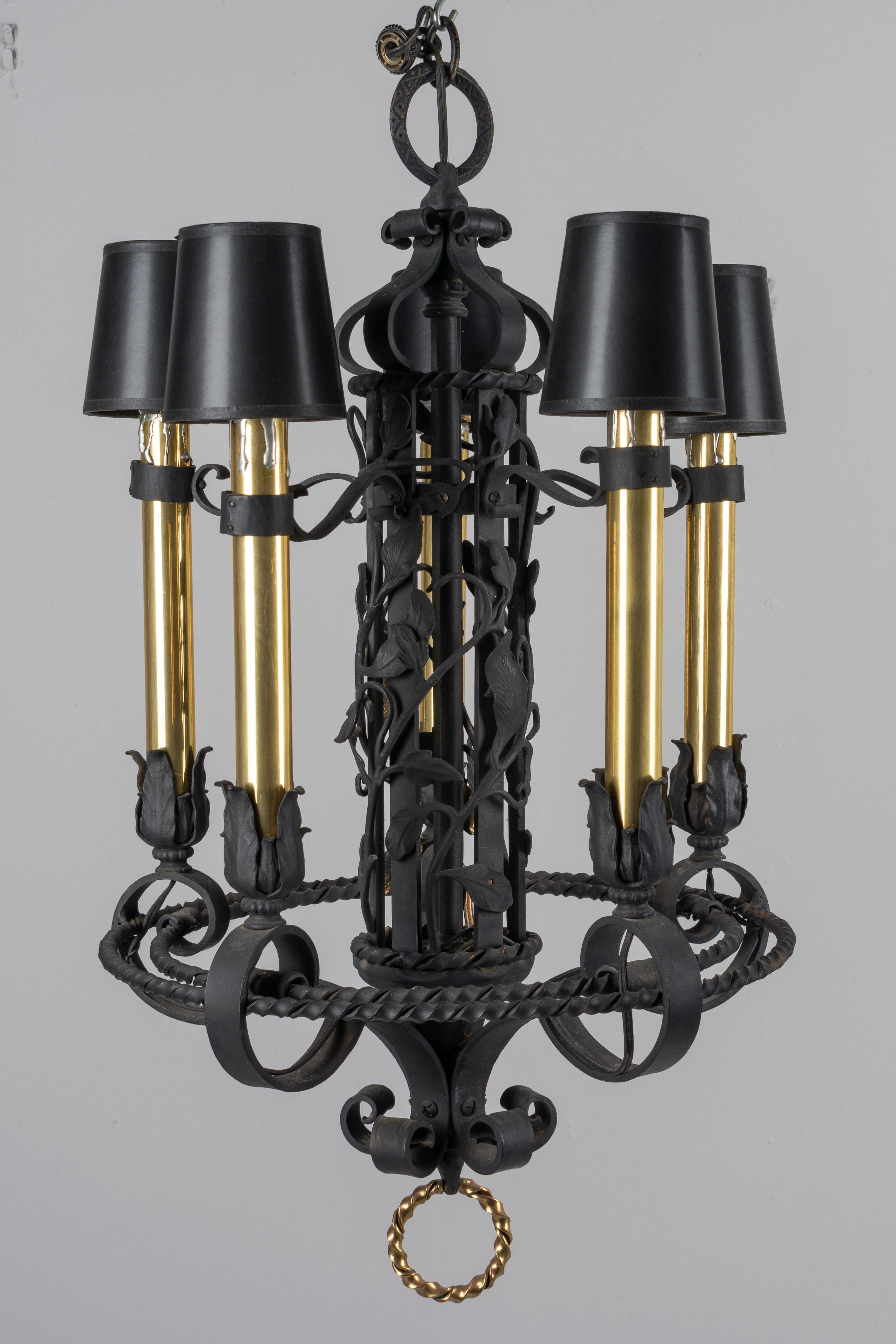 French Provincial Pair of French Wrought Iron Chandeliers
