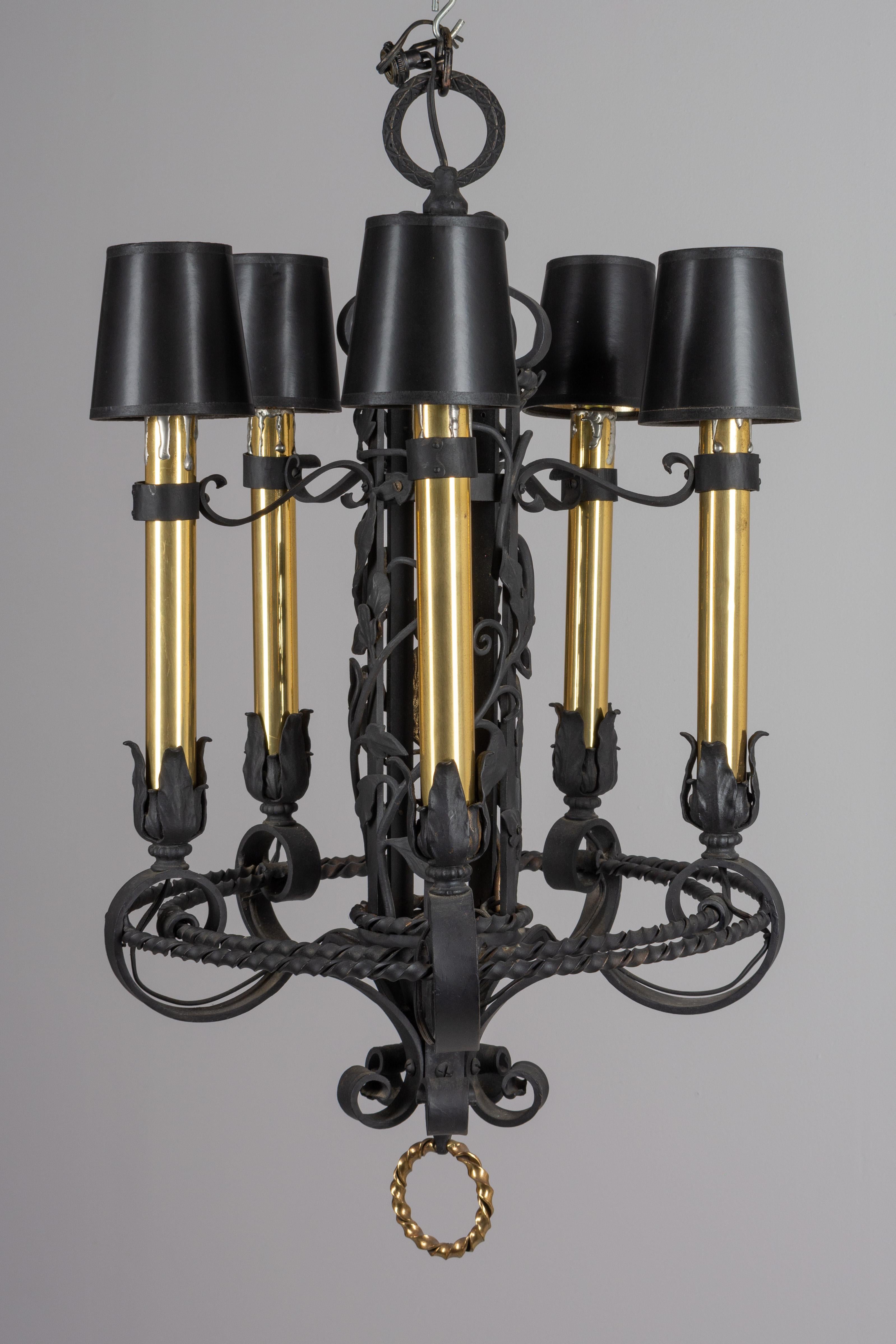 Pair of French Wrought Iron Chandeliers In Good Condition In Winter Park, FL