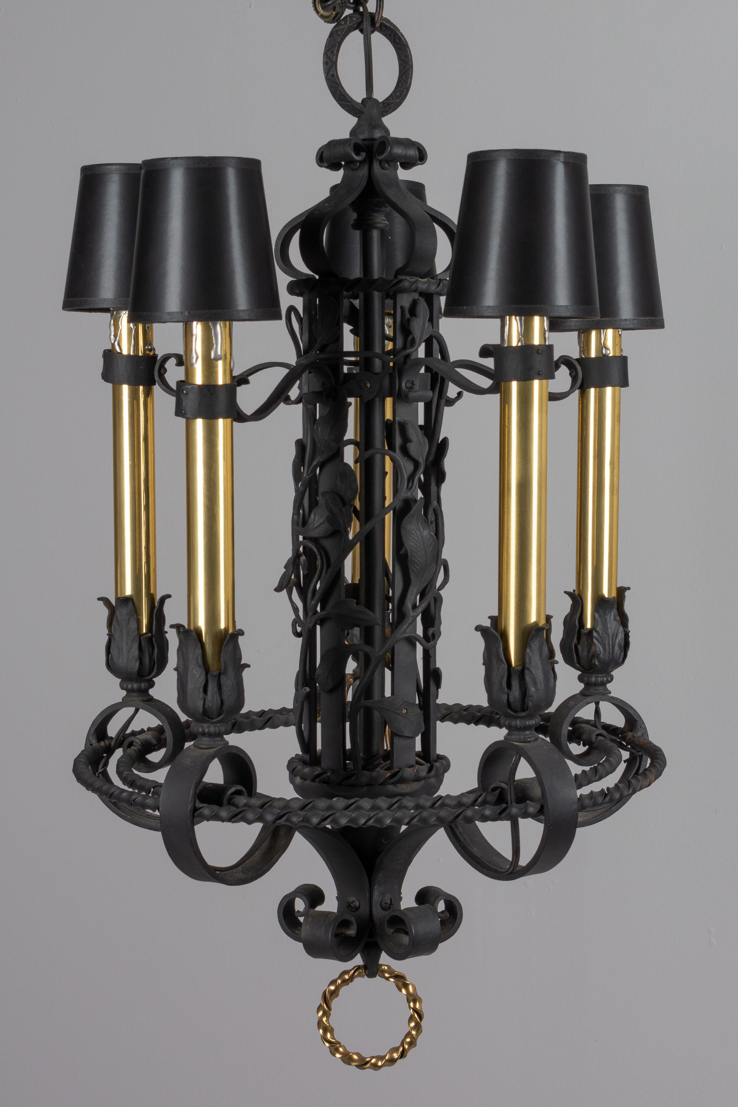 20th Century Pair of French Wrought Iron Chandeliers