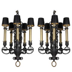 Pair of French Wrought Iron Chandeliers