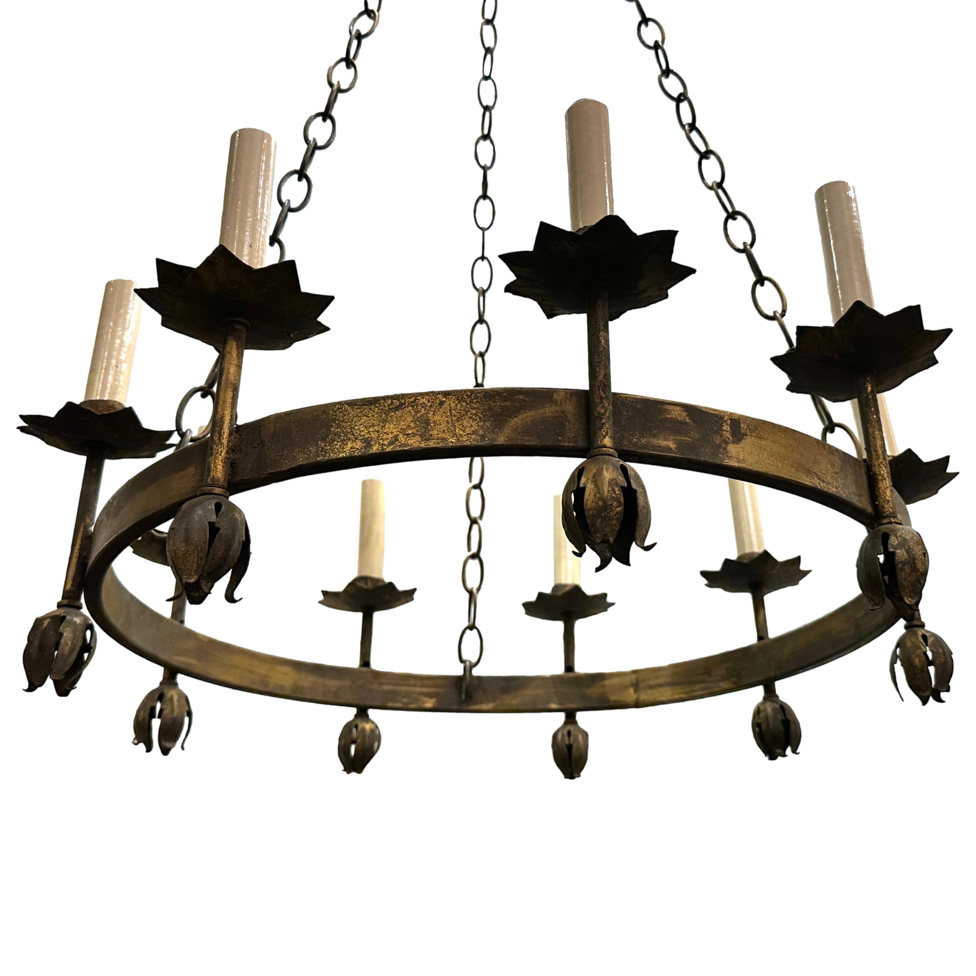 Pair of French Wrought Iron Chandeliers, Sold Individually In Good Condition For Sale In New York, NY