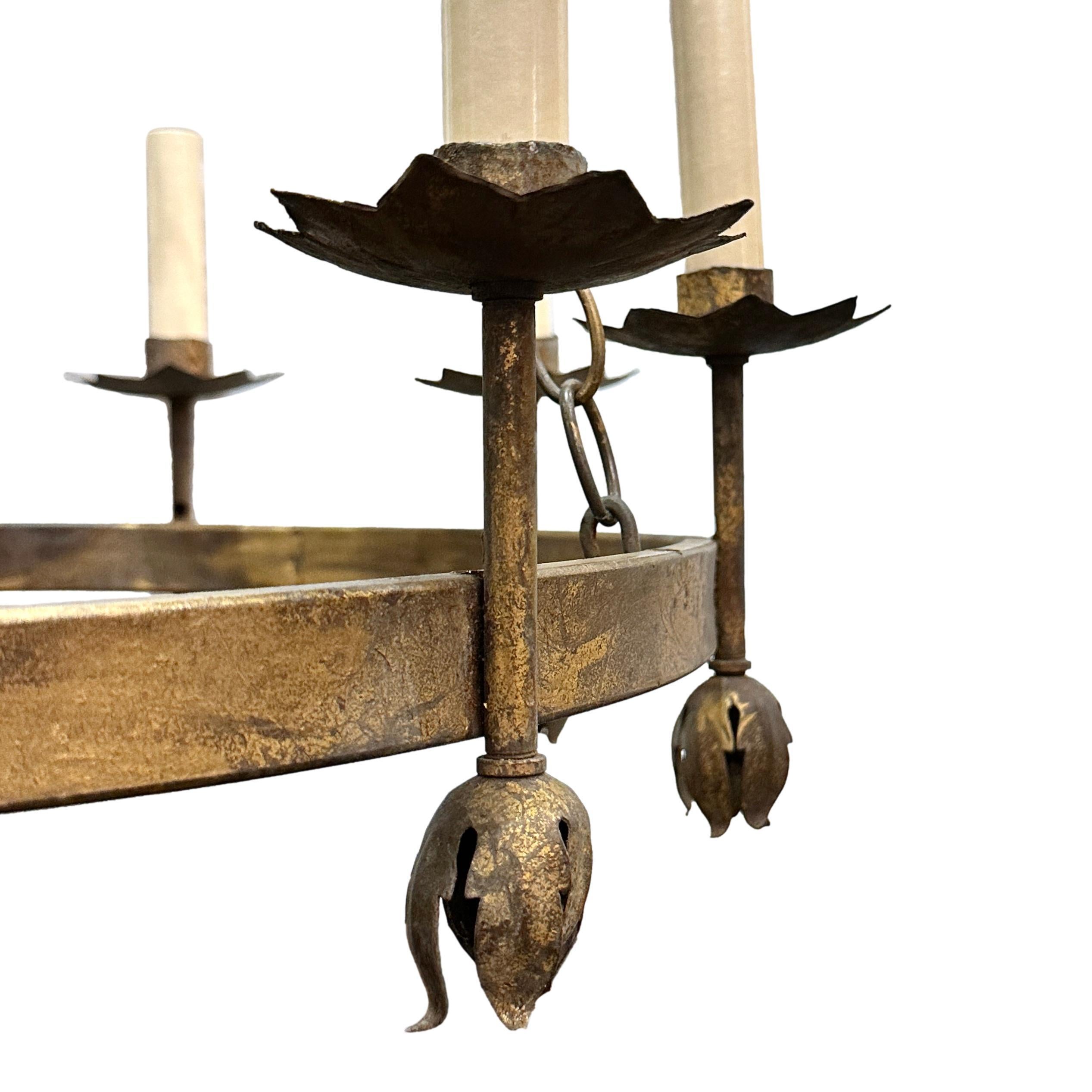Mid-20th Century Pair of French Wrought Iron Chandeliers, Sold Individually For Sale