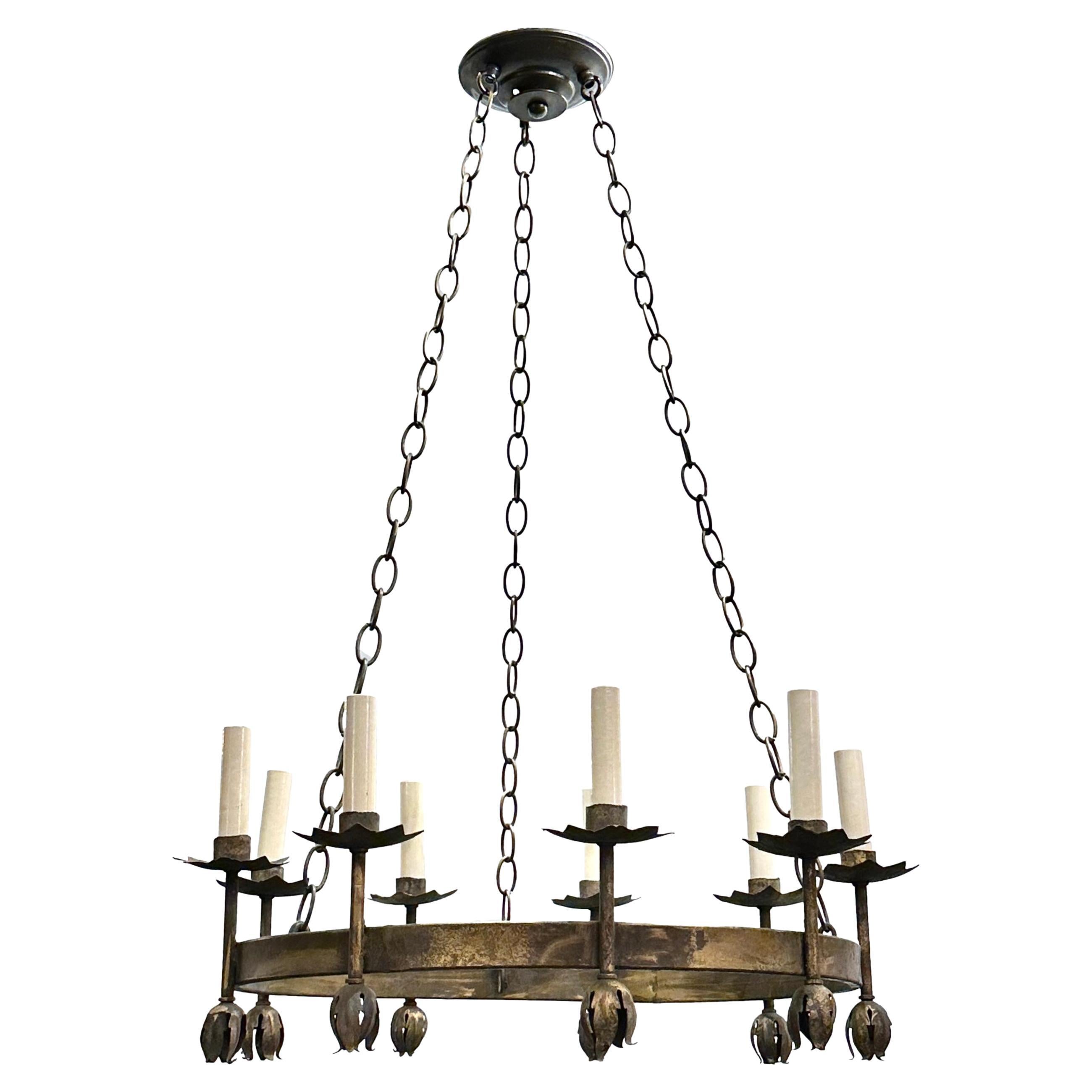 Pair of French Wrought Iron Chandeliers, Sold Individually For Sale