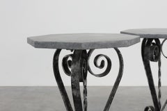 Pair of French Wrought Iron Consoles with Belgian Blue Stone Tops, 1950s
