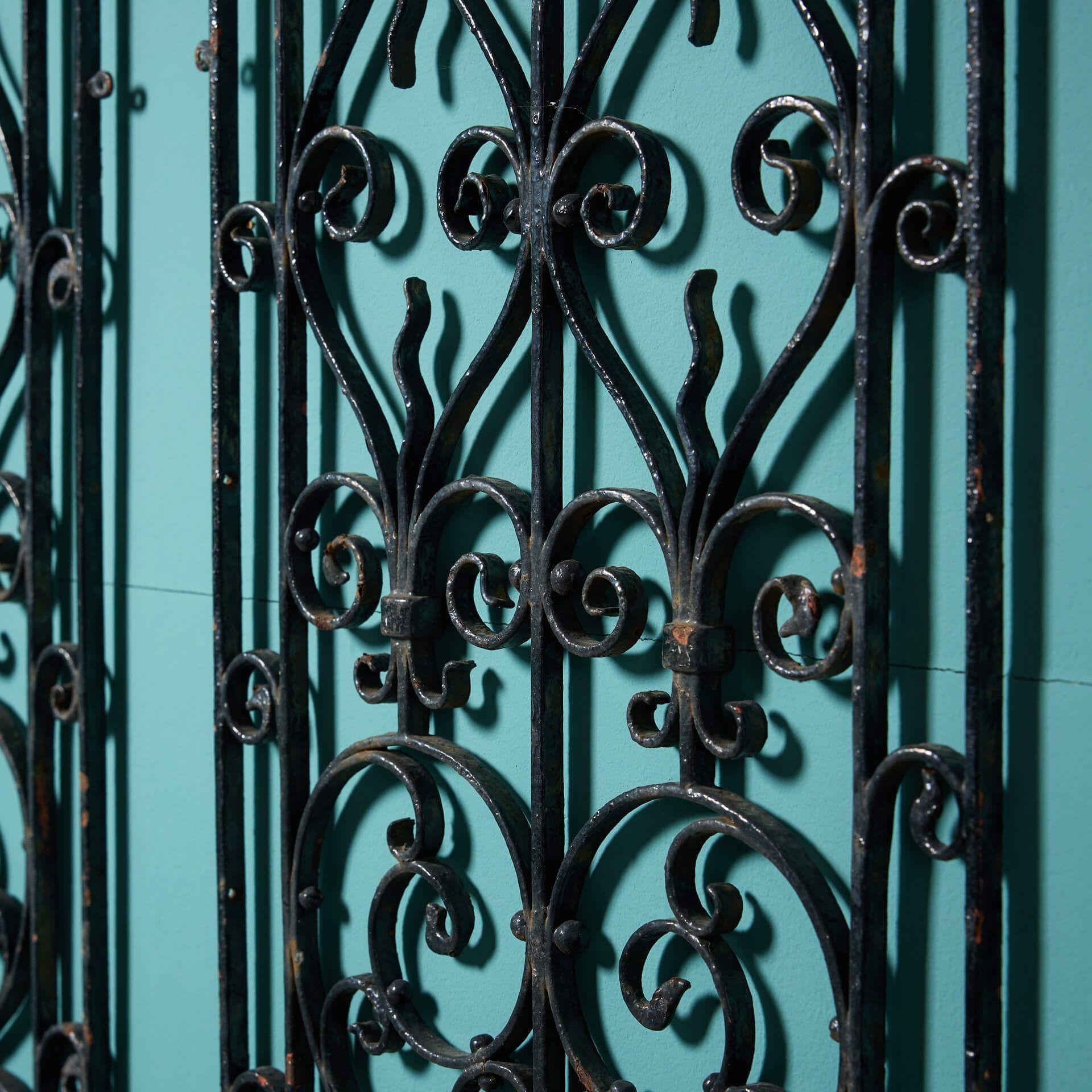 Pair of French Wrought Iron Decorative Wall Panels In Fair Condition For Sale In Wormelow, Herefordshire