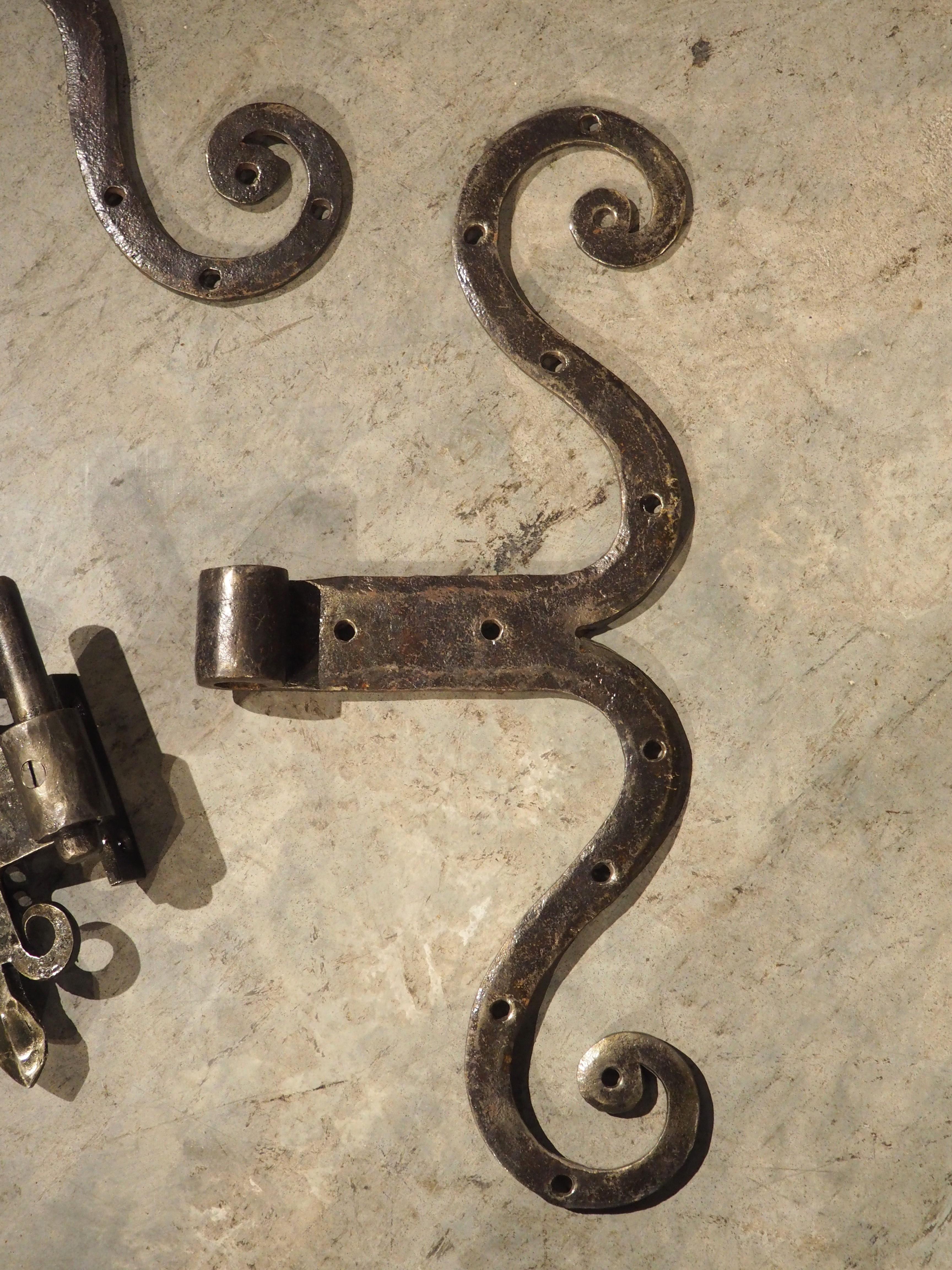 Coppia di cerniere per porte in ferro battuto Fleur De Lys, inizio XX secolo. in vendita 6