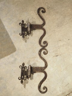 Pair of French Wrought Iron Fleur De Lys Door Hinges, Early 20th C.