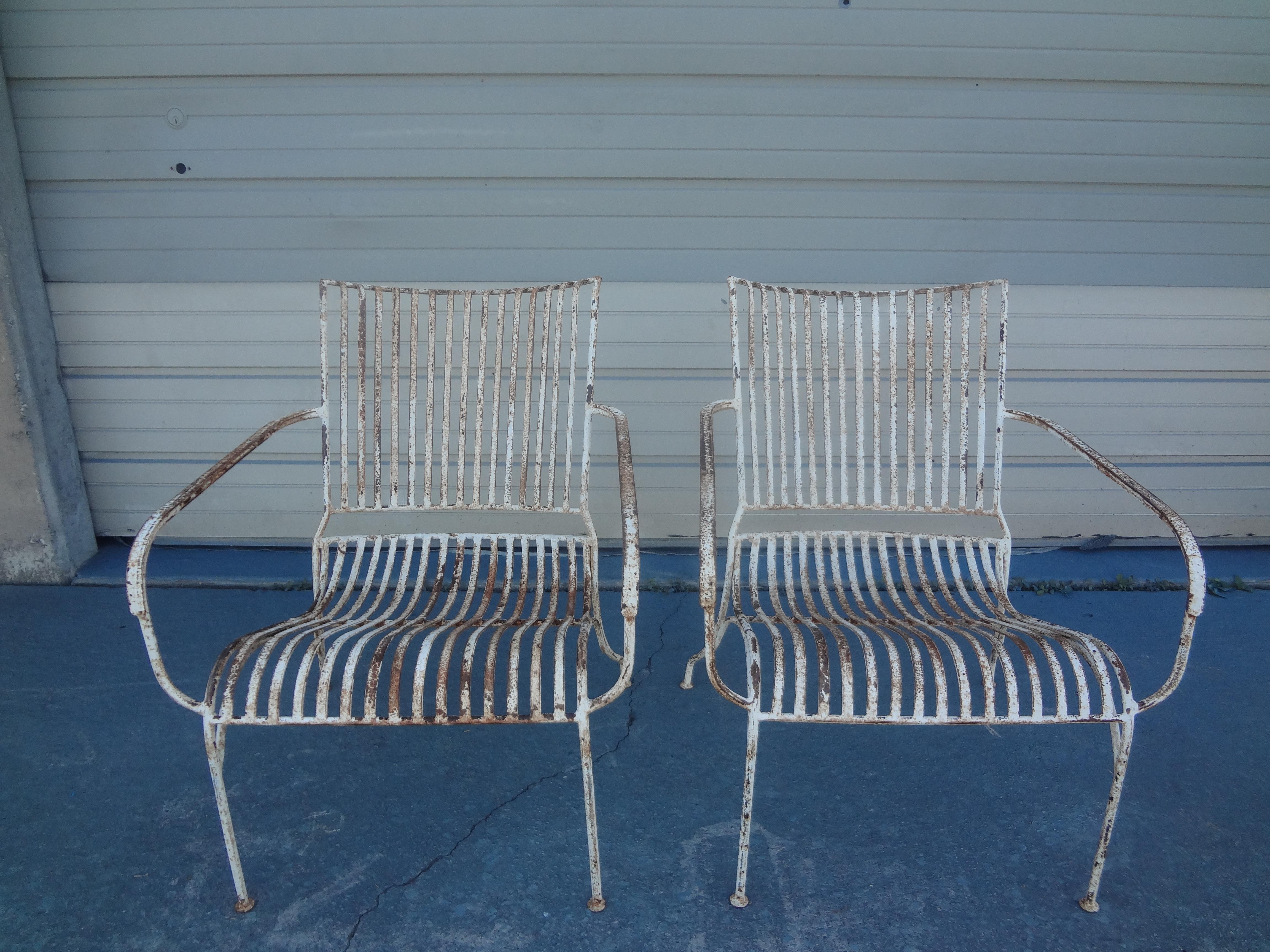 Pair Of French Wrought Iron Garden Chairs.
These stylish and shapely French iron garden chairs are stunning from every angle and most comfortable. Great for use outdoors or in an indoor garden room or solarium. 