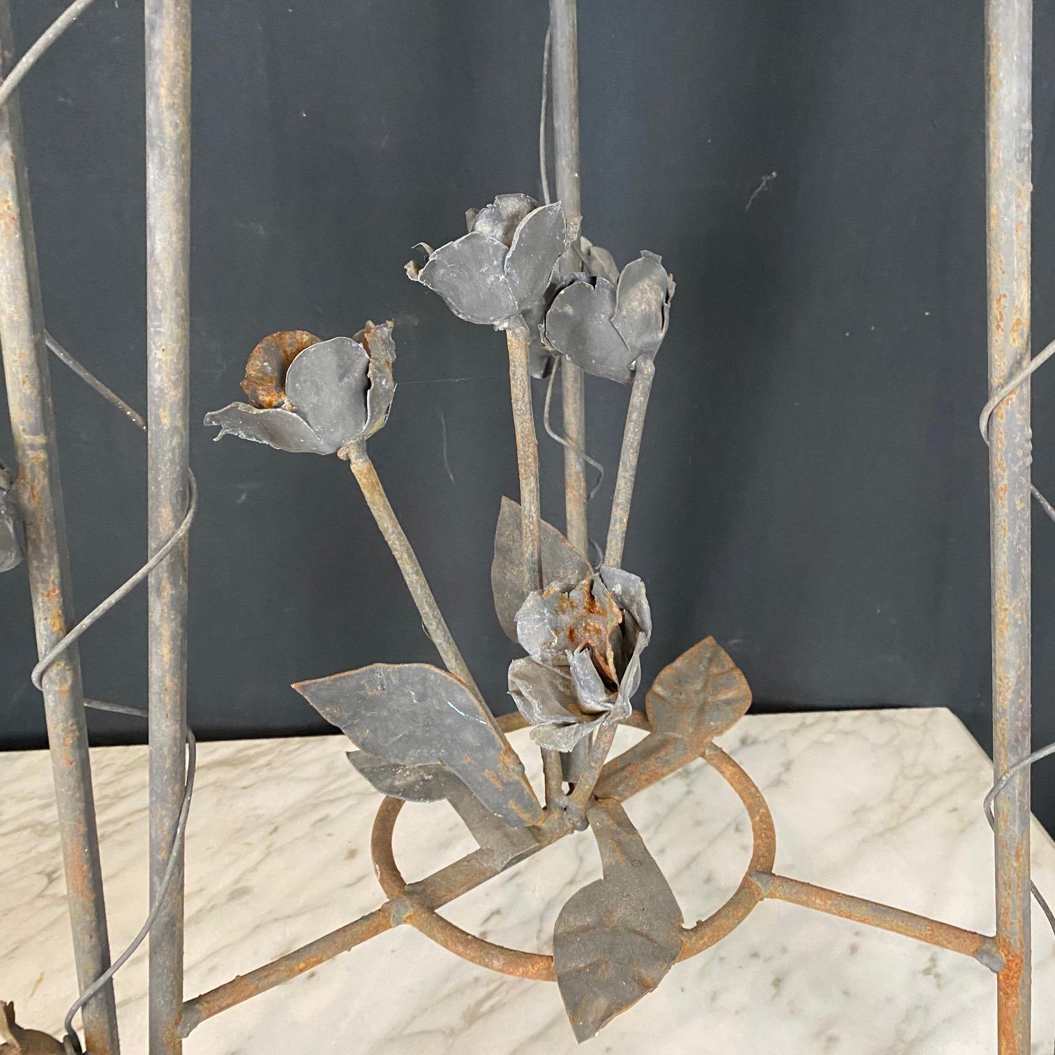 Pair of French Wrought Iron Jardiniere Plant Stands with Floral Accents For Sale 1