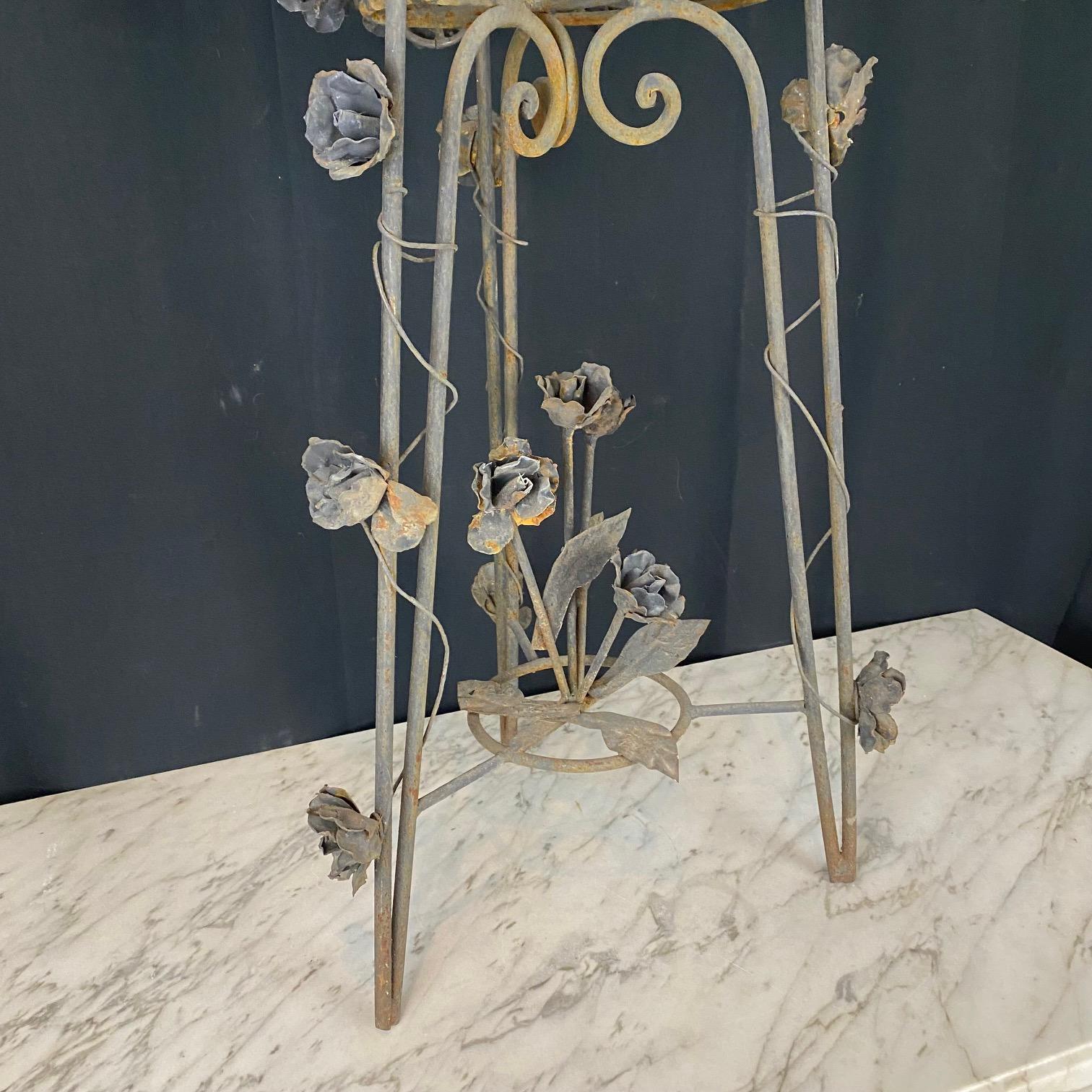 Pair of French Wrought Iron Jardiniere Plant Stands with Floral Accents For Sale 3
