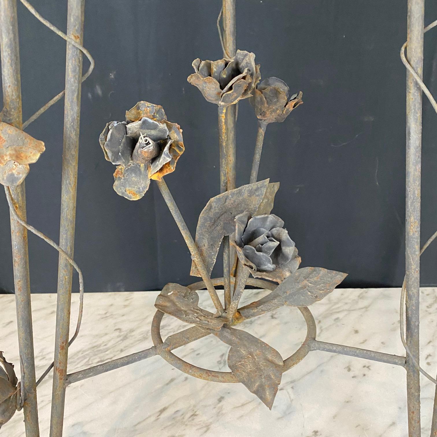 Pair of French Wrought Iron Jardiniere Plant Stands with Floral Accents For Sale 4