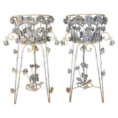 Pair of French Wrought Iron Jardiniere Plant Stands with Floral Accents