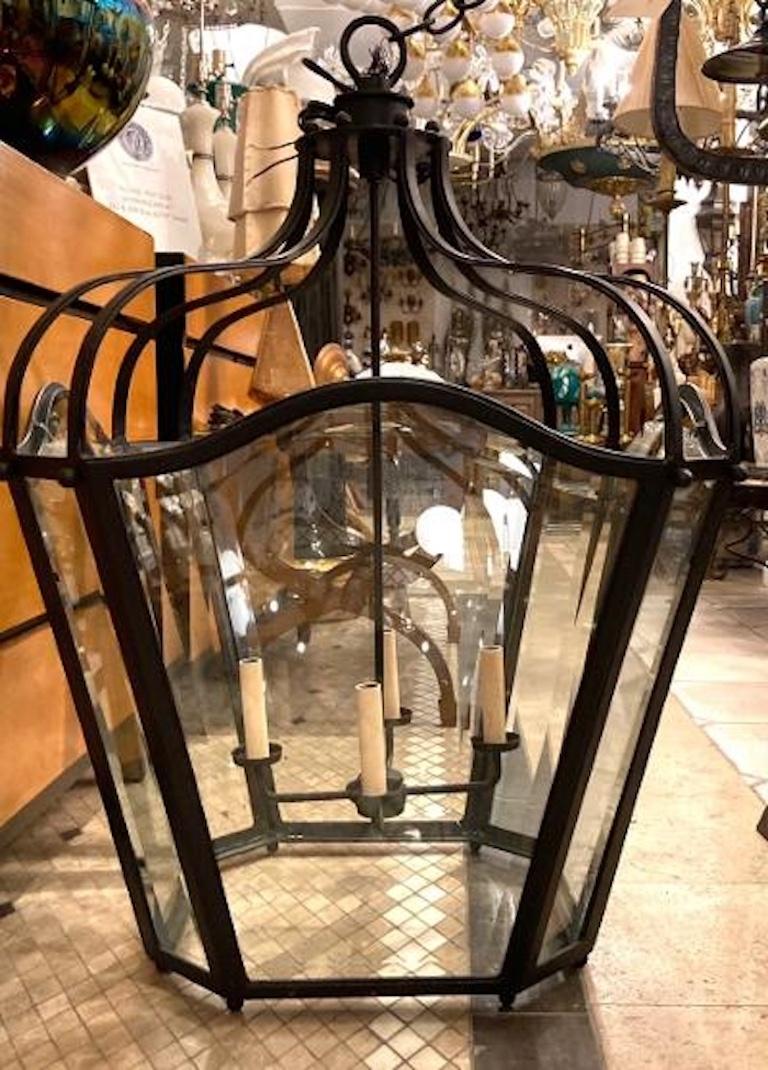 Glass Pair of French Wrought Iron Lanterns, Sold Individually For Sale