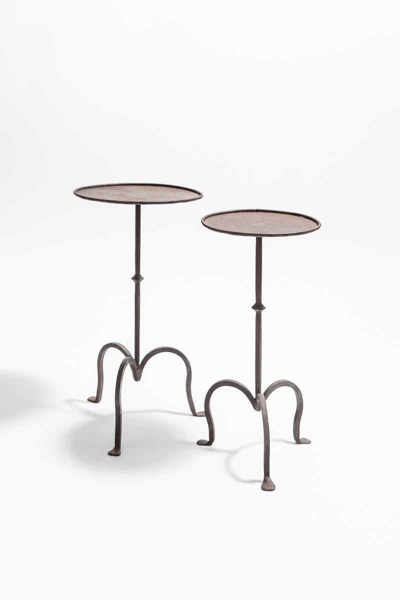 Hand-Crafted Pair of French Wrought Iron Martini Tables For Sale