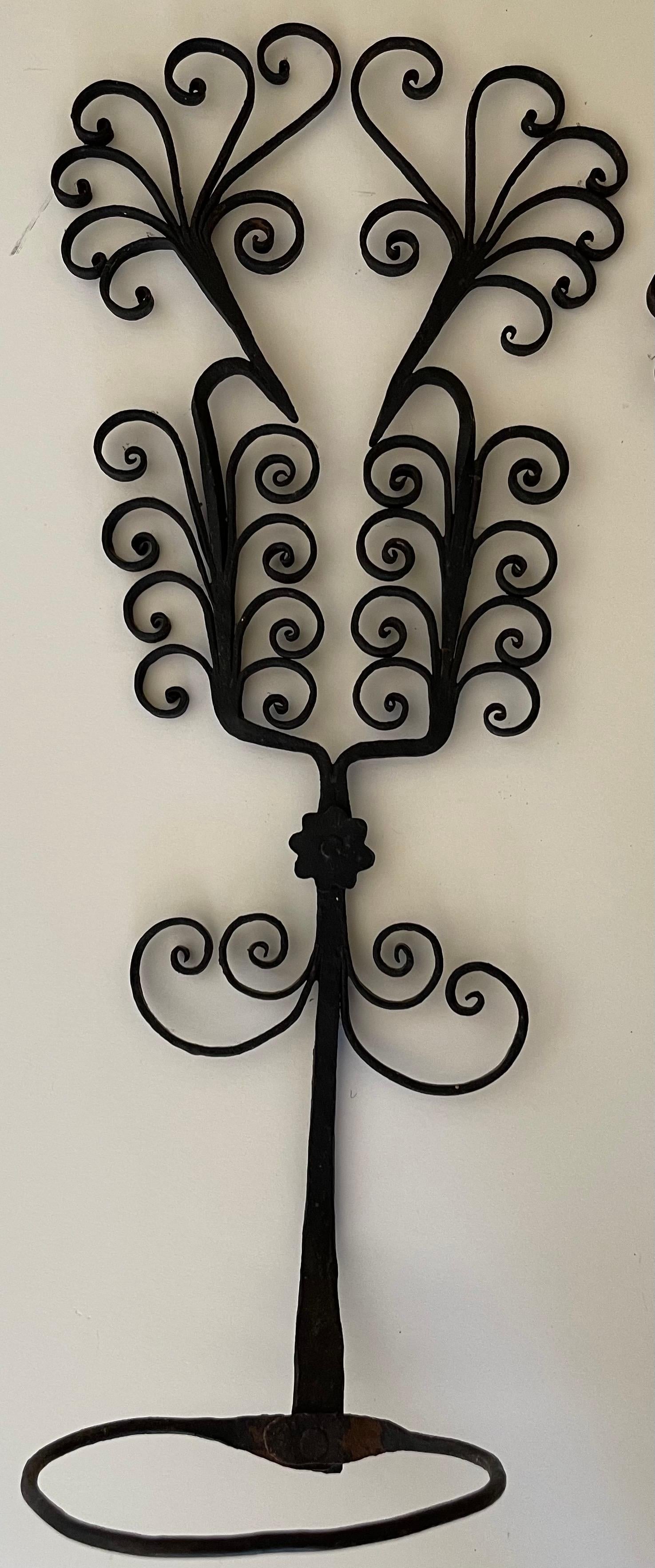 Art Nouveau Pair of French Wrought Iron Plant Holders For Sale