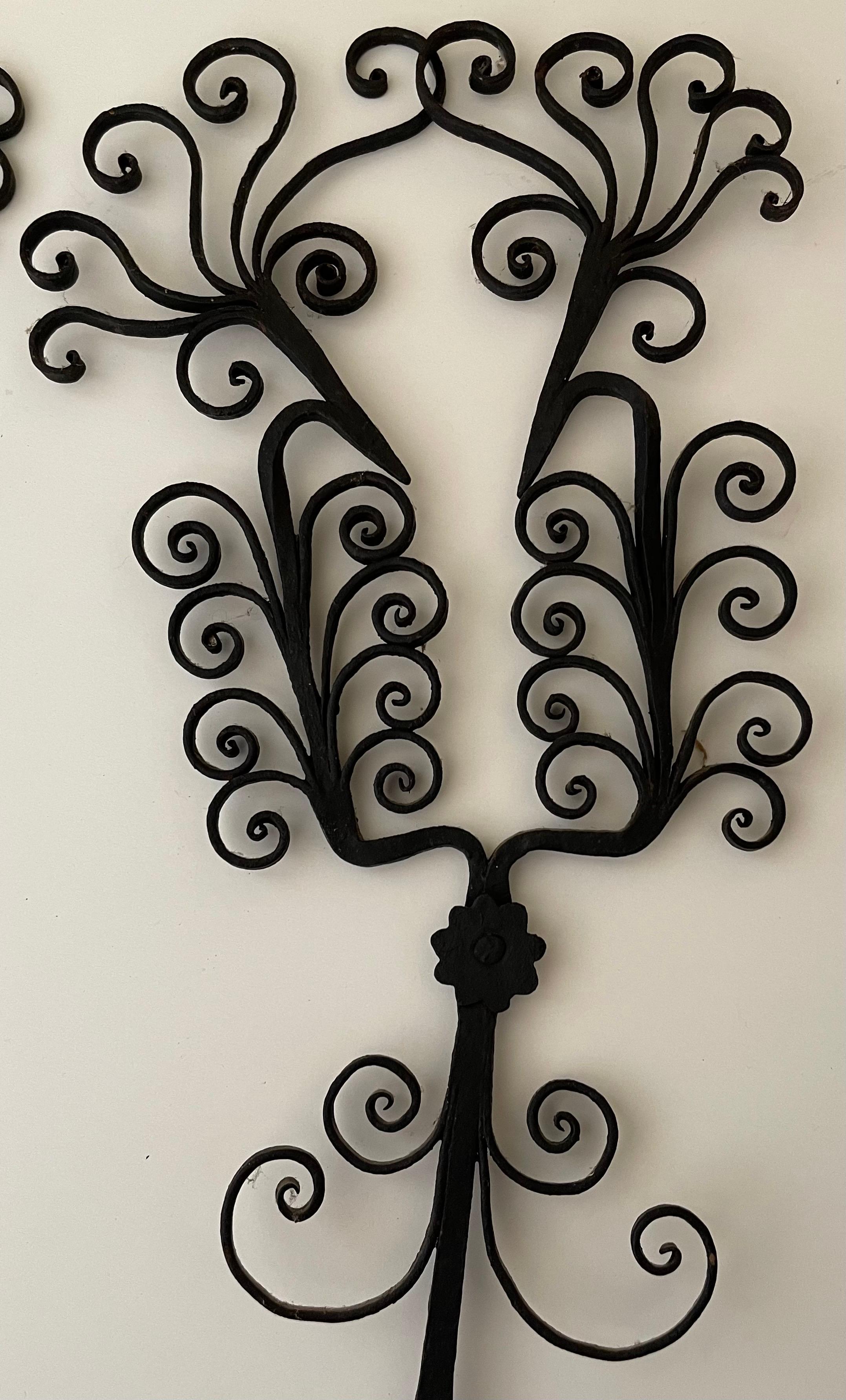 Hand-Crafted Pair of French Wrought Iron Plant Holders For Sale