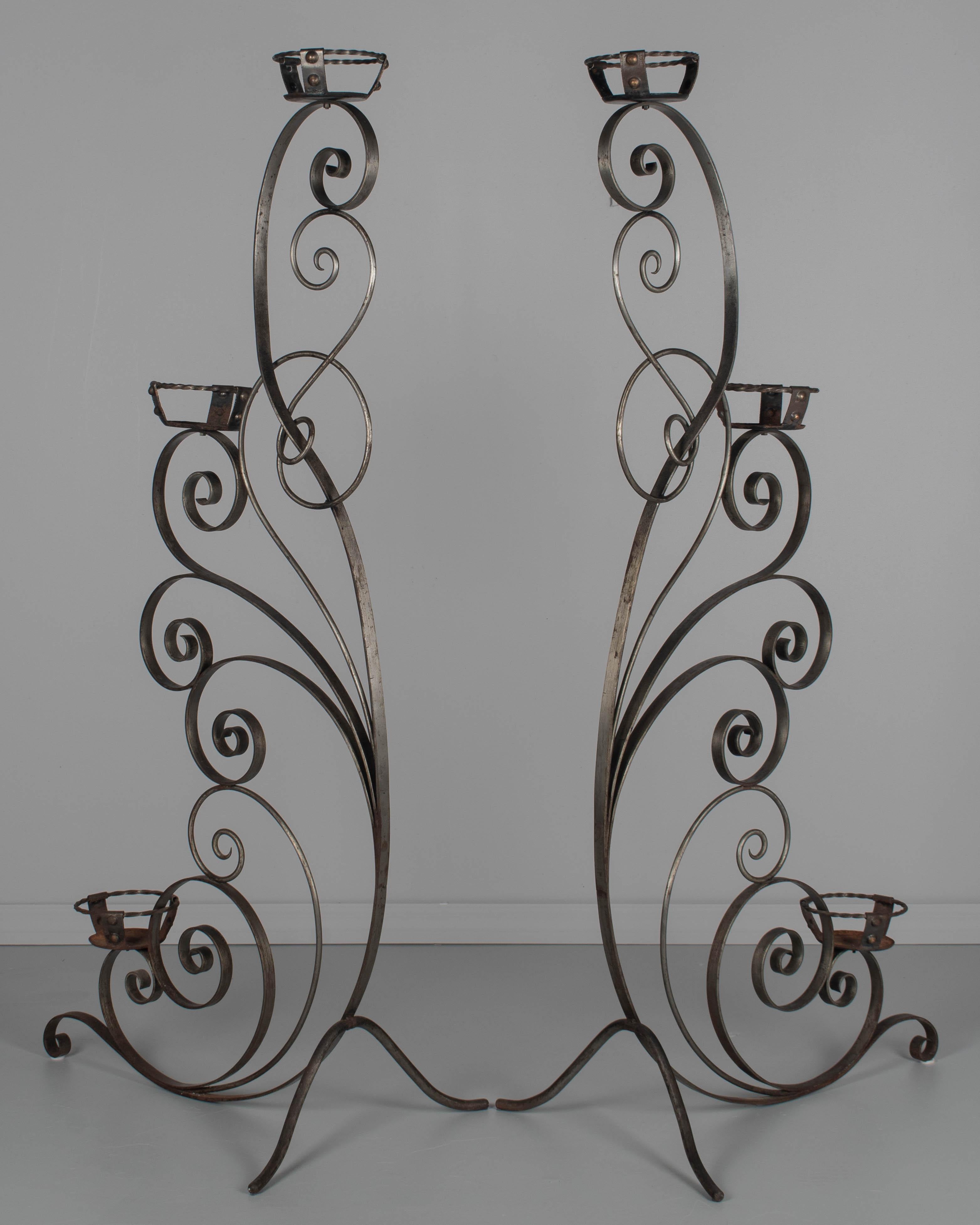 Art Deco Pair of French Wrought Iron Plant Stands For Sale