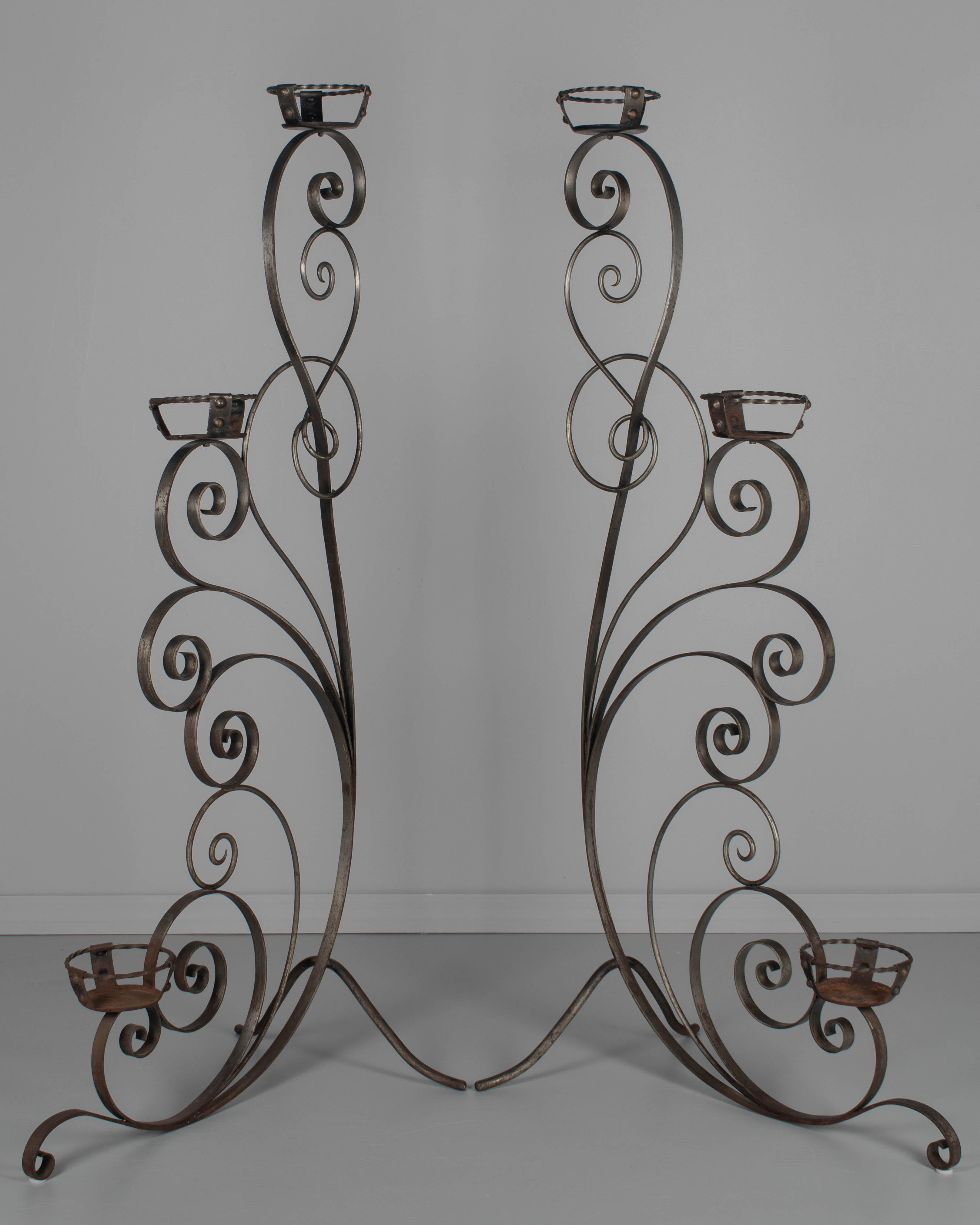Hand-Crafted Pair of French Wrought Iron Plant Stands For Sale