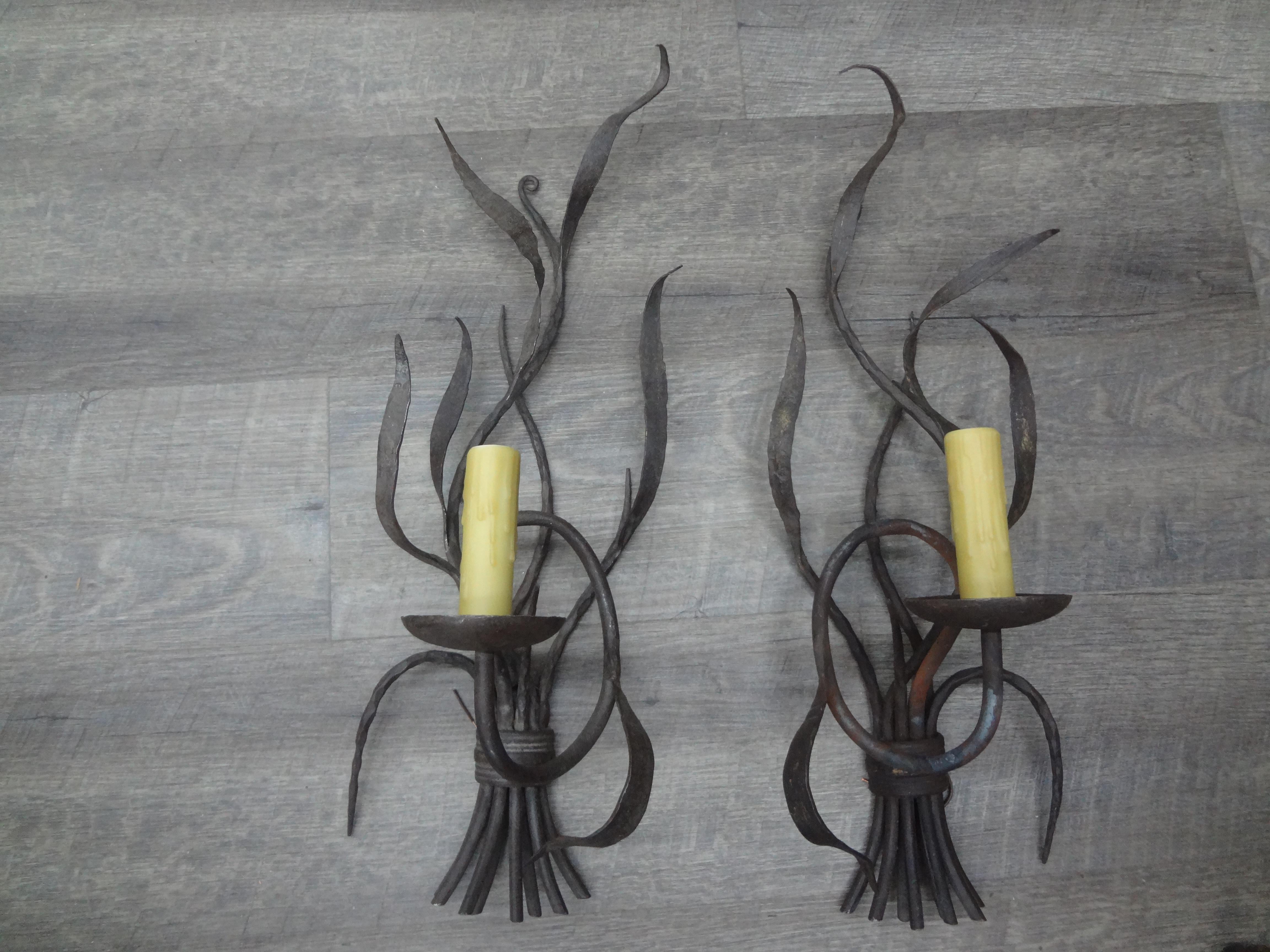 Pair of French Wrought Iron Sconces For Sale 7