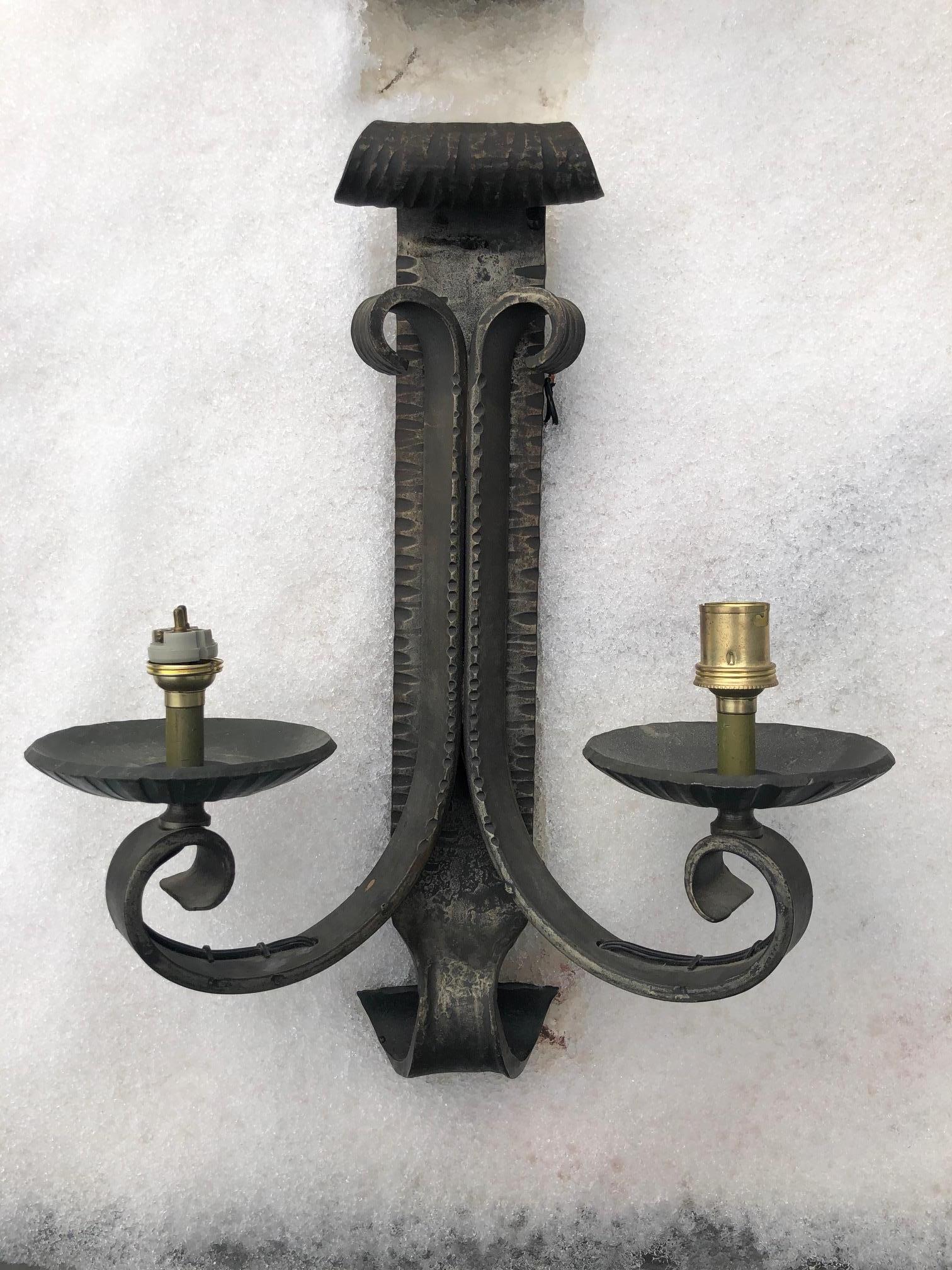 Pair of French Wrought Iron Sconces In Good Condition In Brooklyn, NY