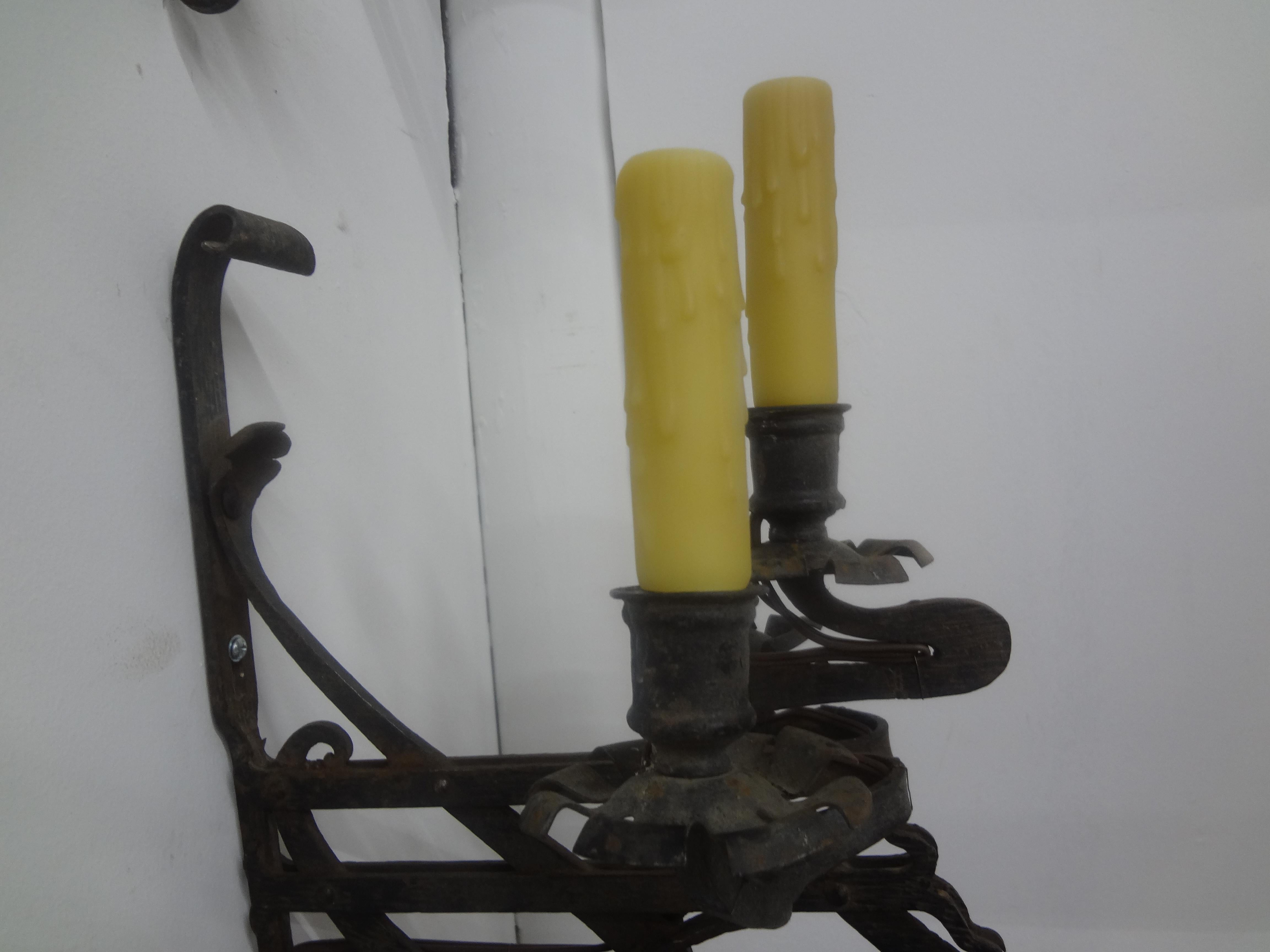 Pair Of 19th Century French Wrought Iron Sconces For Sale 2