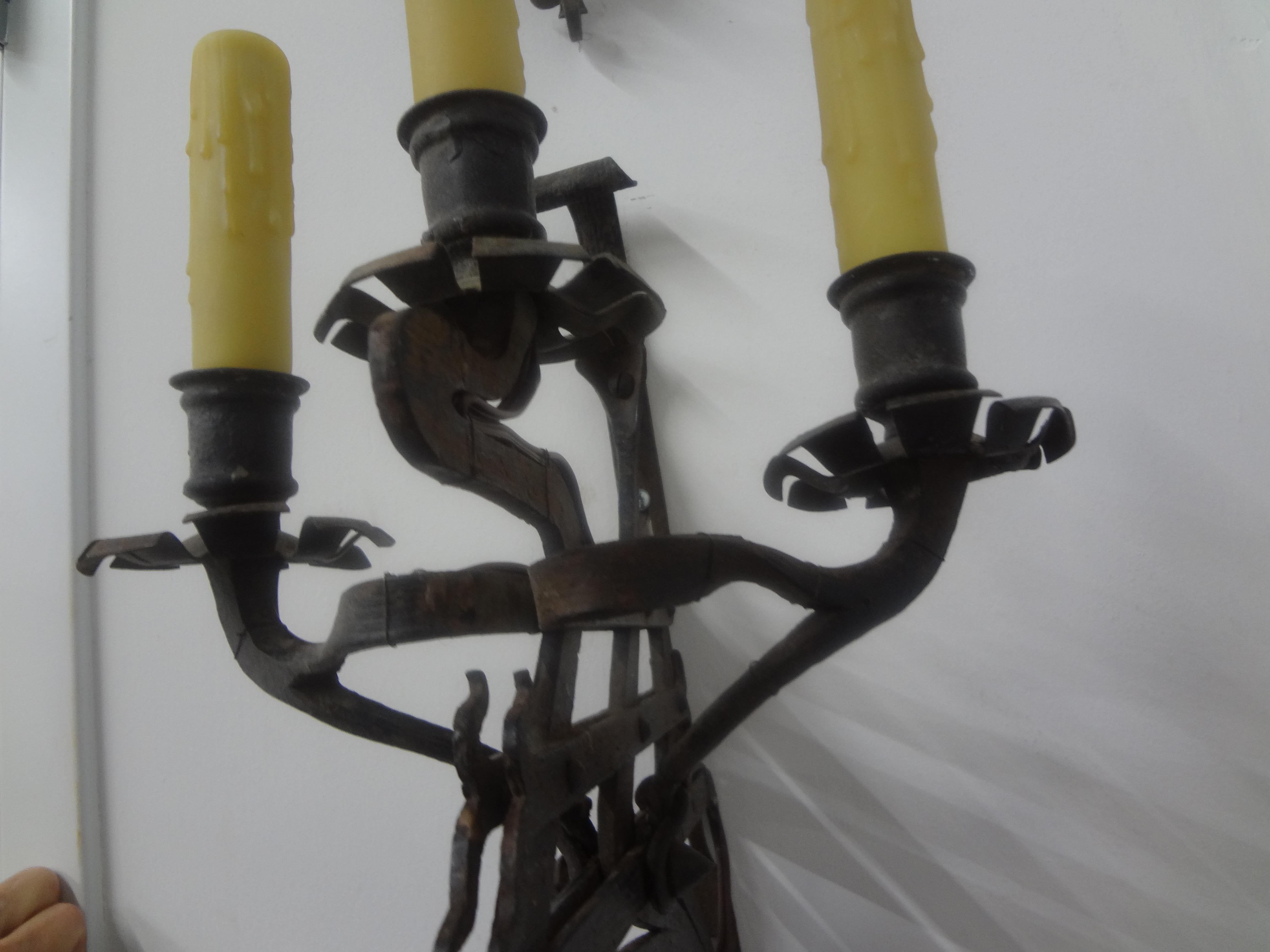 Pair Of 19th Century French Wrought Iron Sconces For Sale 3