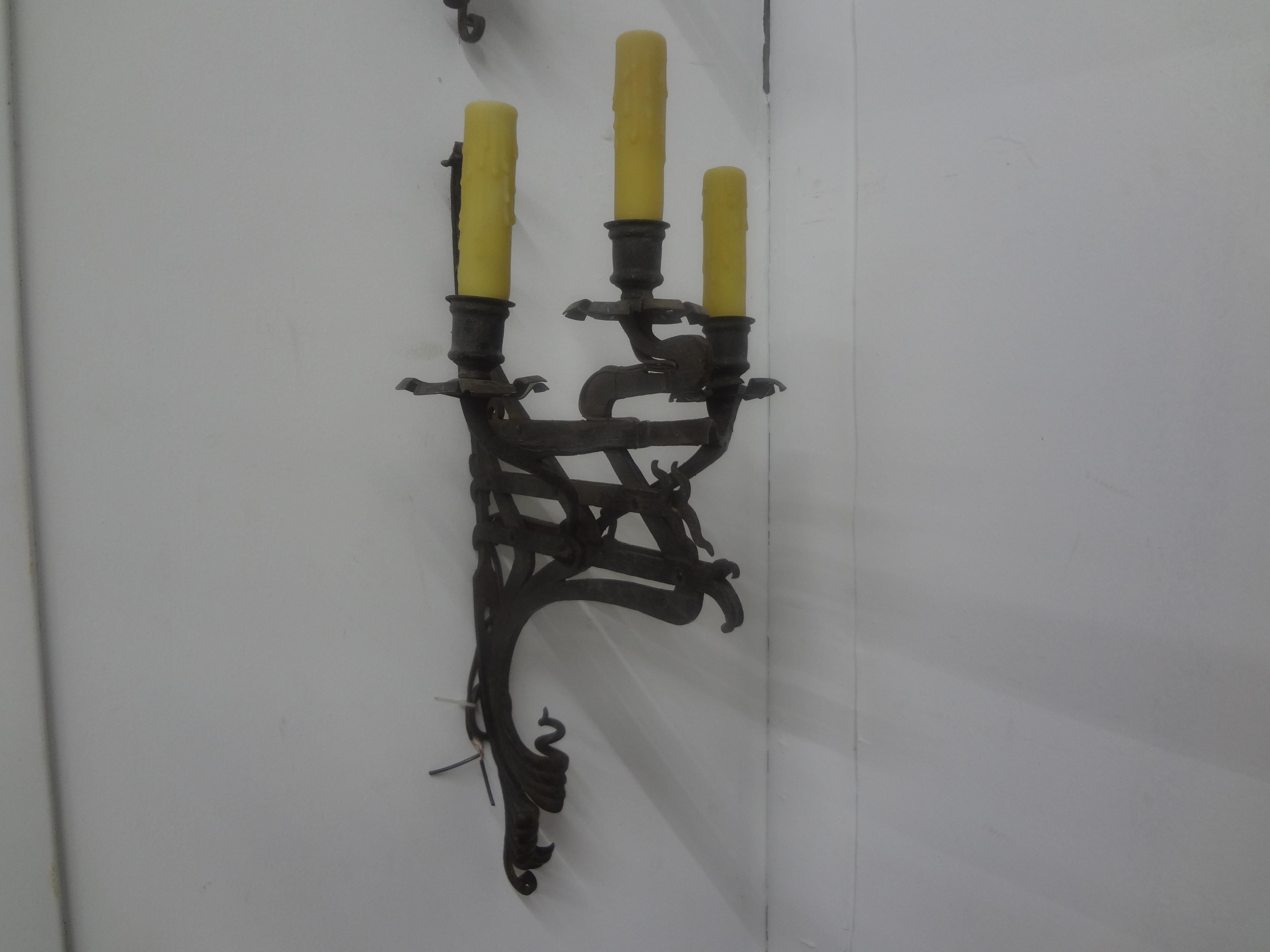 Pair Of 19th Century French Wrought Iron Sconces For Sale 5