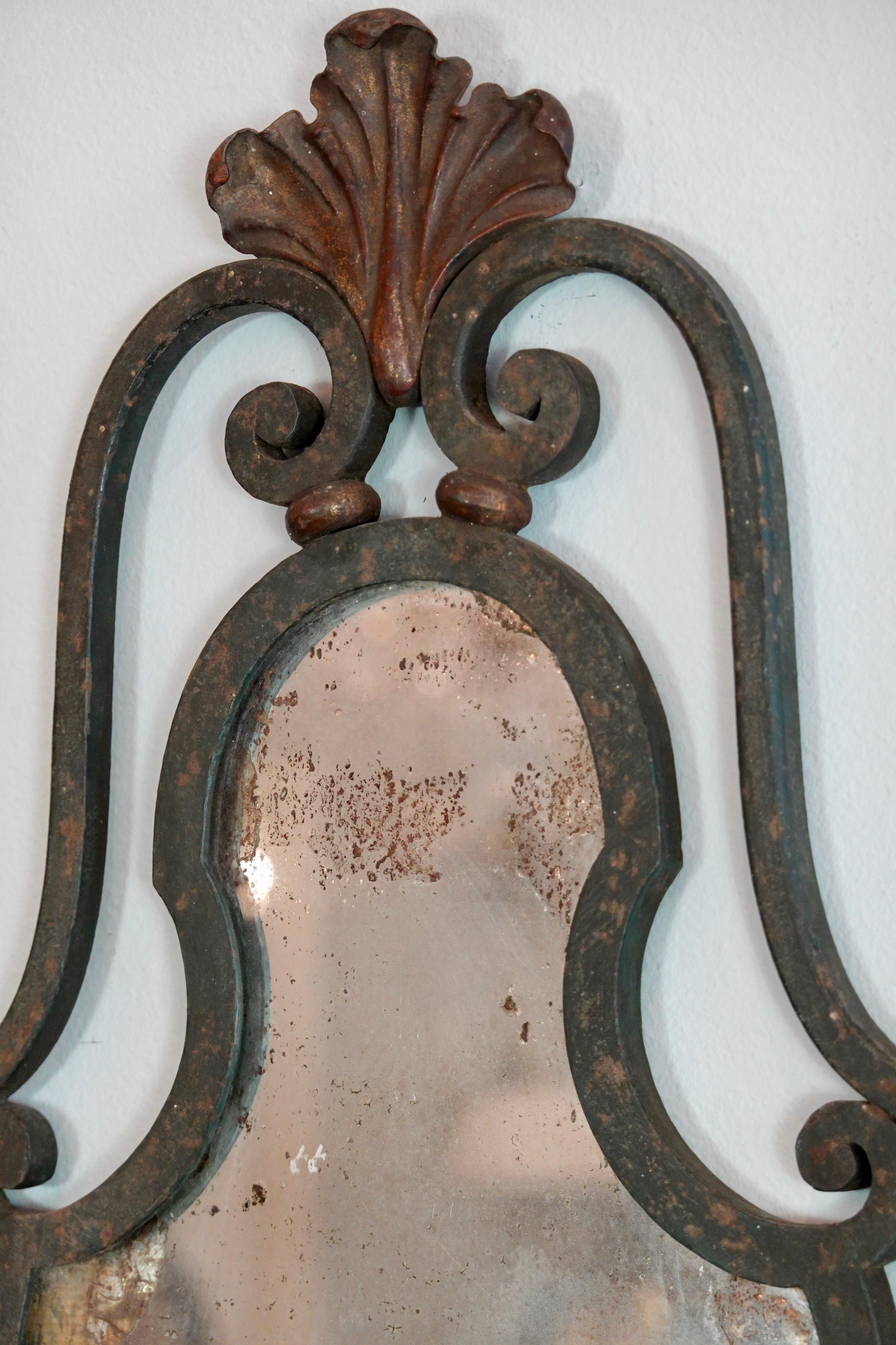 Pair of French Wrought Iron Sconces with Mirrored Backs '2 Pairs Available' For Sale 5