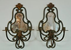 Pair of French Wrought Iron Sconces with Mirrored Backs '2 Pairs Available'