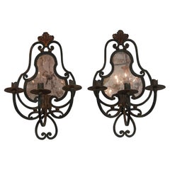 Pair of French Wrought Iron Sconces with Mirrored Backs '2 Pairs Available'