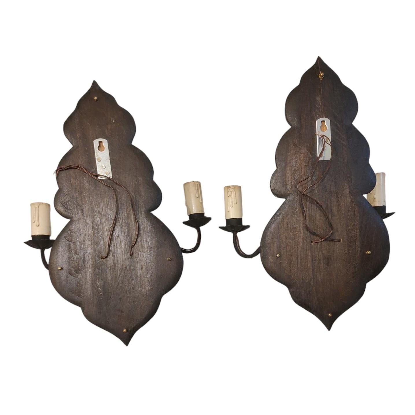 Pair of French Wrought Iron Sconces with Mirrored Backs For Sale 1