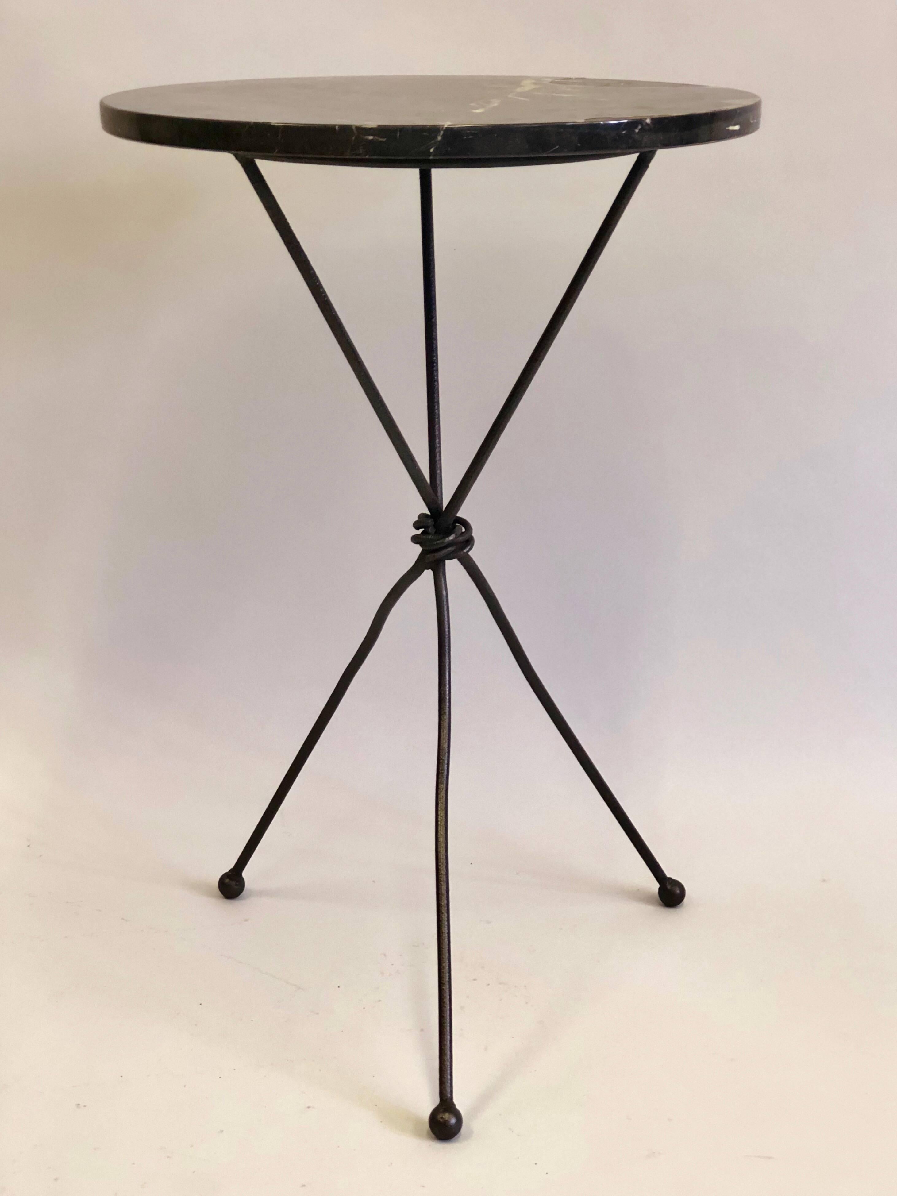 Mid-Century Modern Pair of French Wrought Iron Side Table Giacometti for Jean Michel Frank