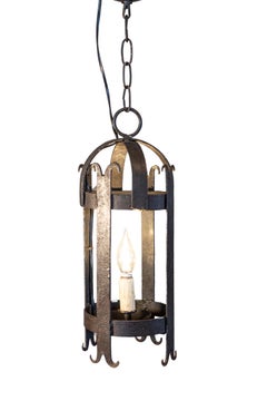 Pair of French Wrought-Iron Single Light Cylindrical Lanterns, Wired for the USA