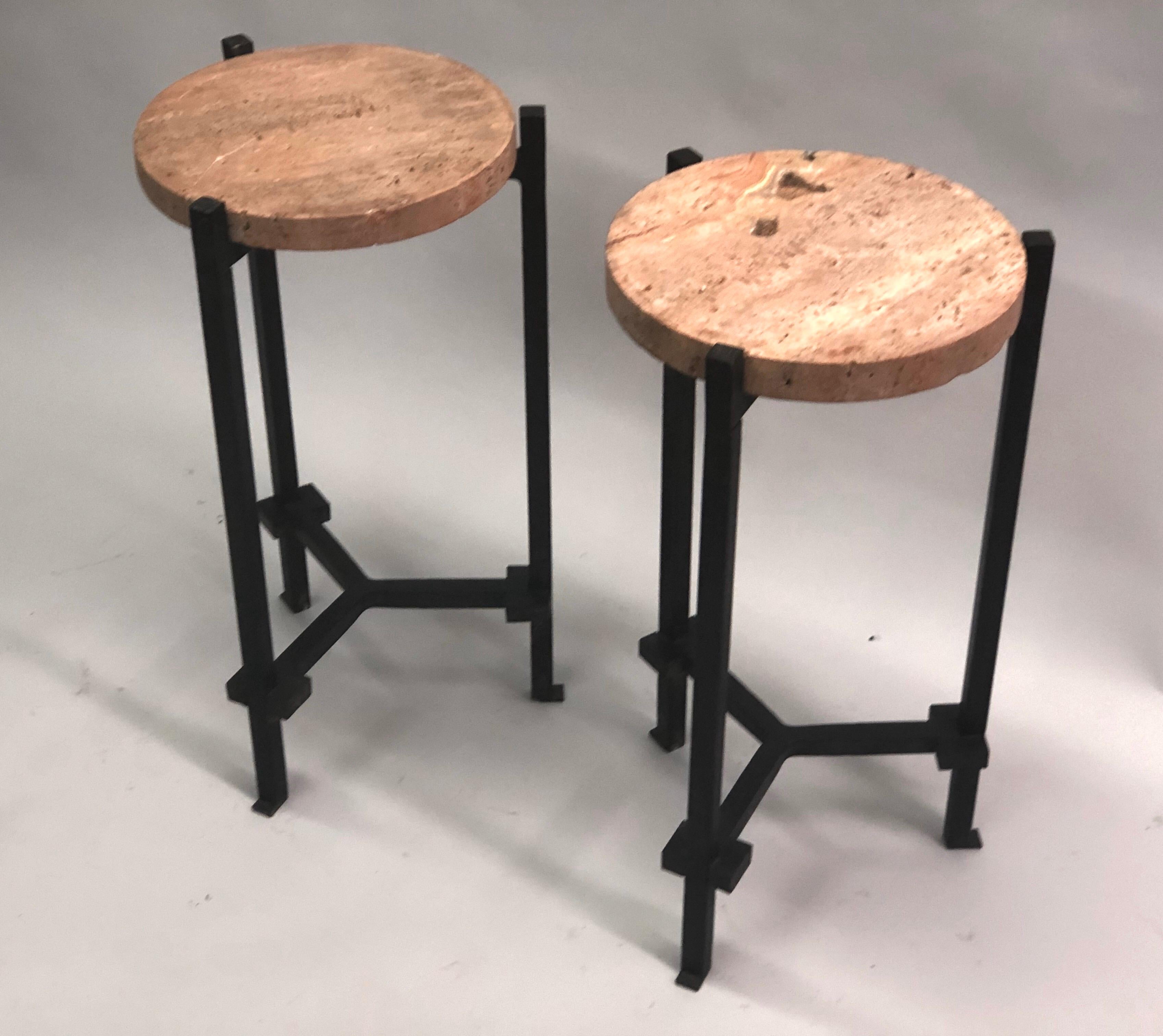 Pair of French Wrought Iron, Travertine & Crystal Side Tables, Marc du Plantier 5