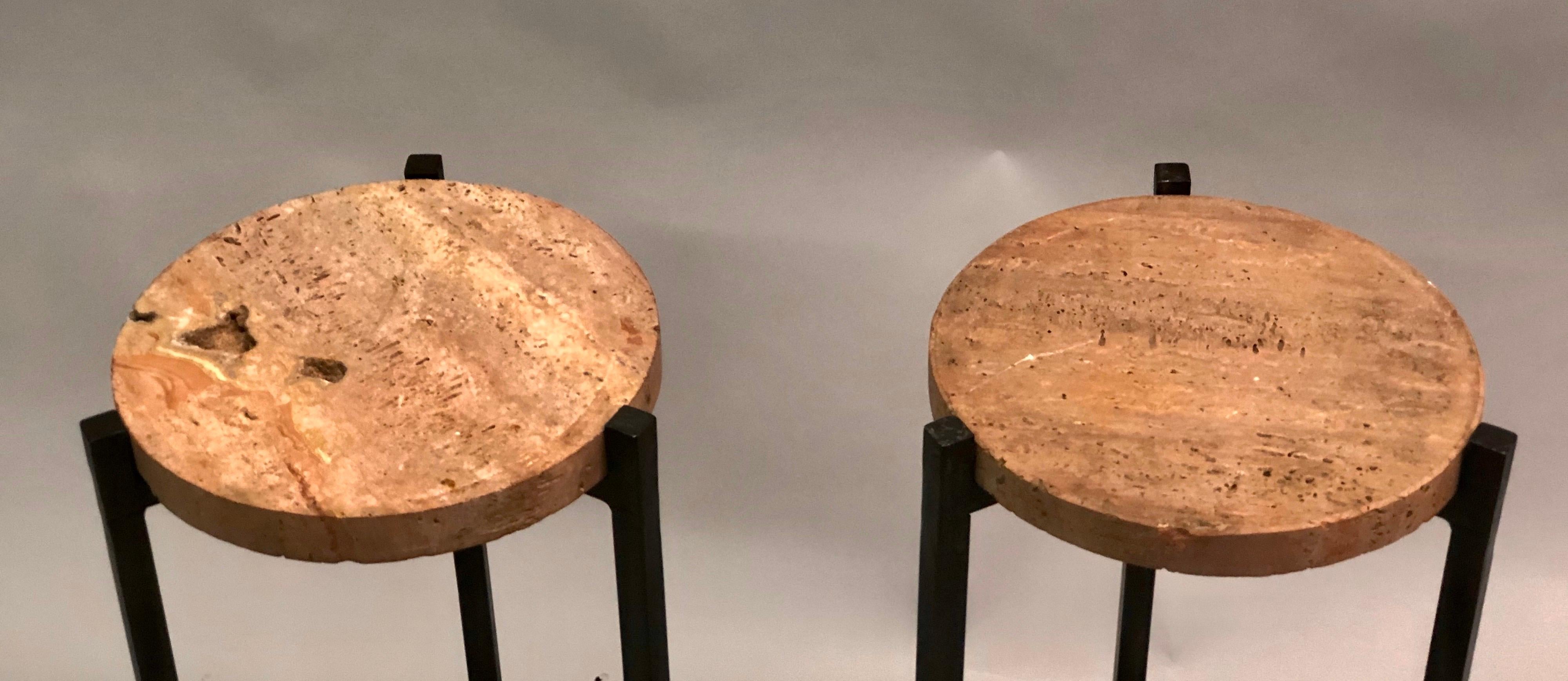 Pair of French Wrought Iron, Travertine & Crystal Side Tables, Marc du Plantier 6