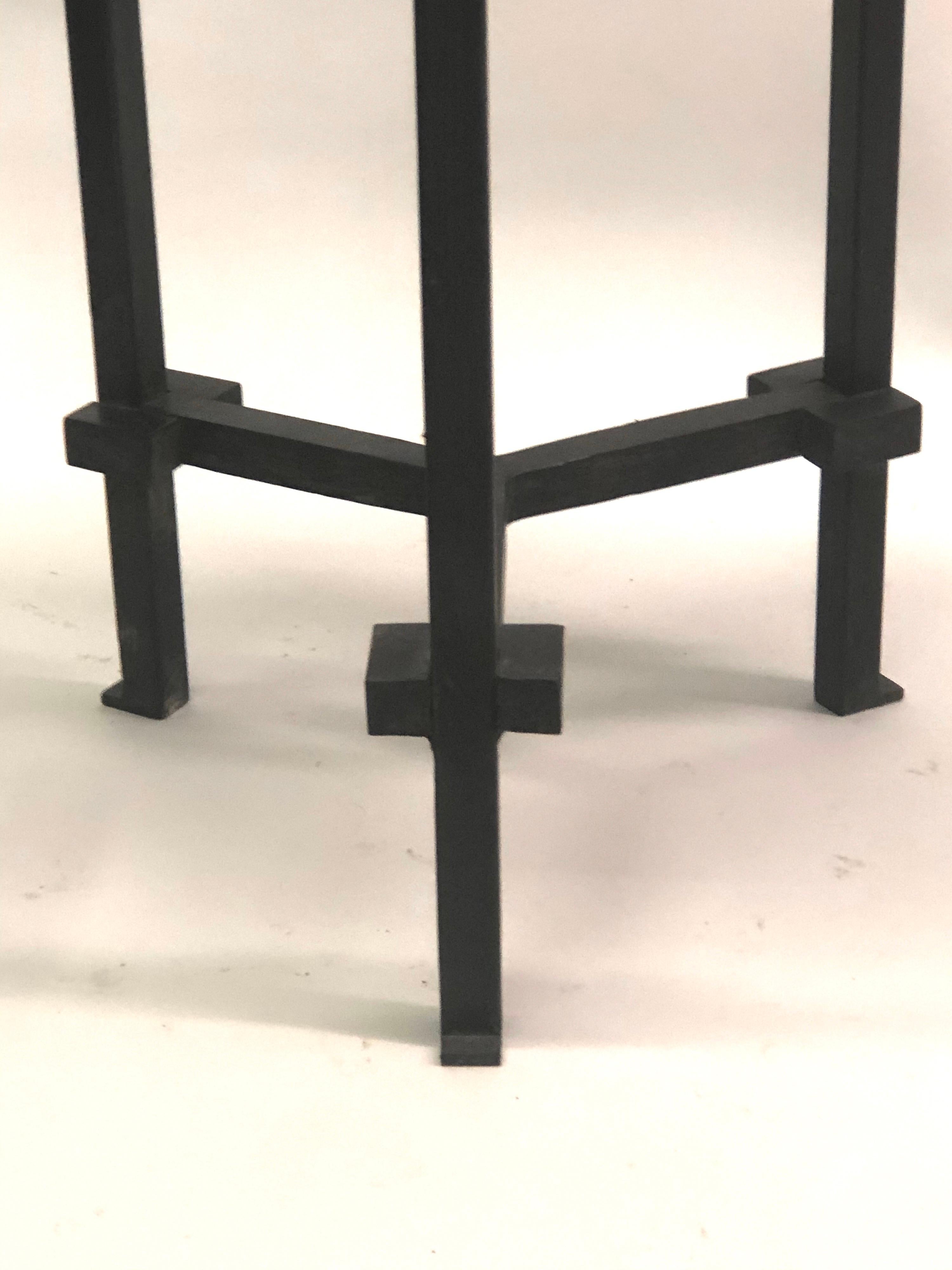 Pair of French Wrought Iron, Travertine & Crystal Side Tables, Marc du Plantier 8